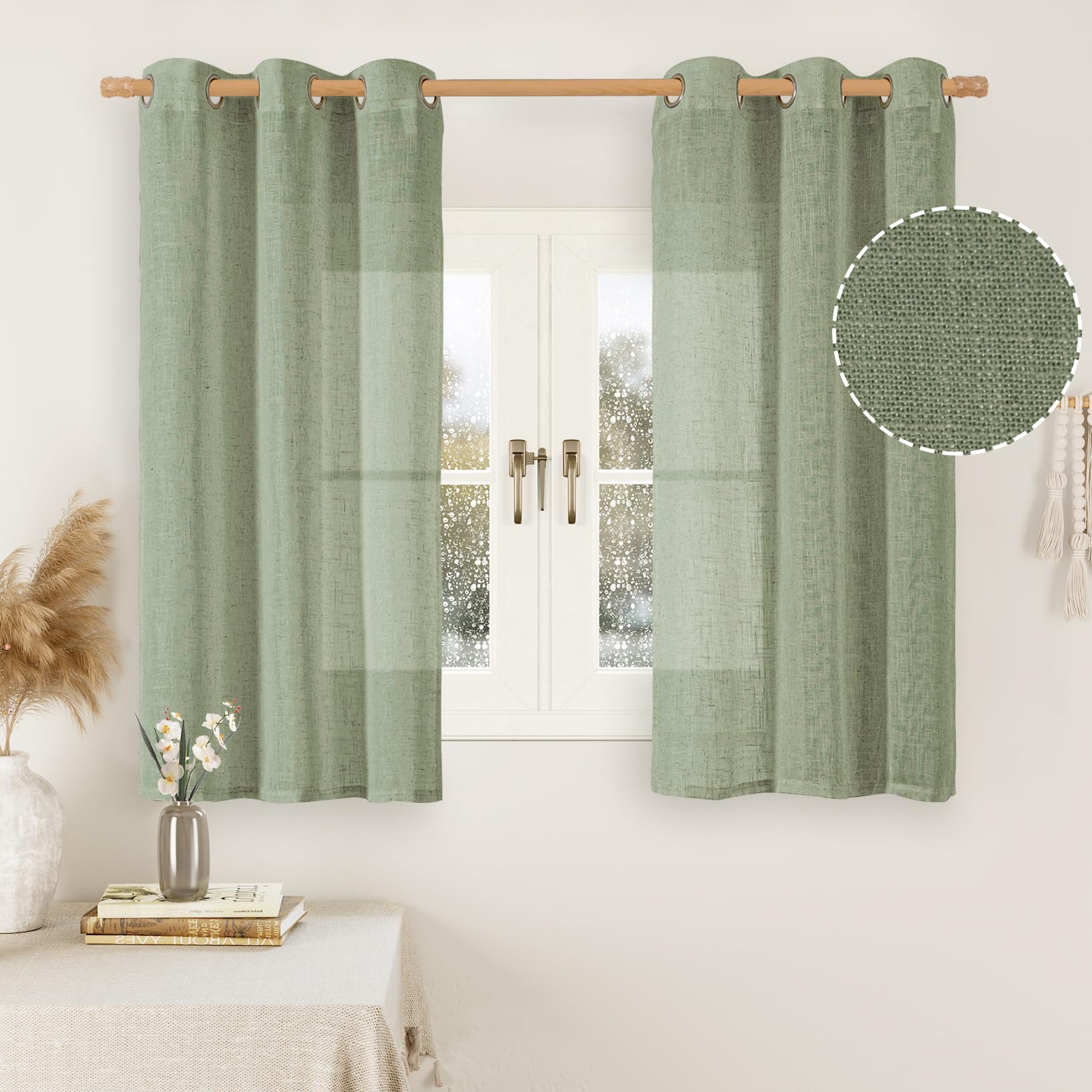 LAMIT Natural Ivory Linen Semi Sheer Curtains 84 inch Length, Cream Light Filtering Soft Thick Neutral Living Room Drapes with Bronze Grommet for Bedroom/Farmhouse, 2 Panels, 52 x 84 Inch