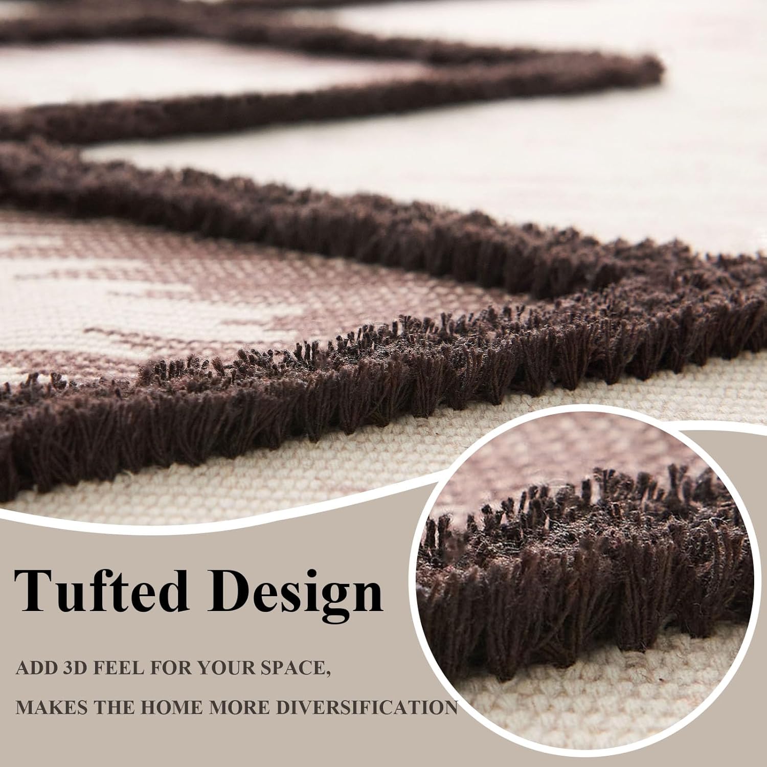Boho Runner Rug 2'x6', Washable Hallway Farmhouse Area Rug, Kitchen Floor Mat with Tassels, Tufted Cotton Woven Entryway Carpet, Brown