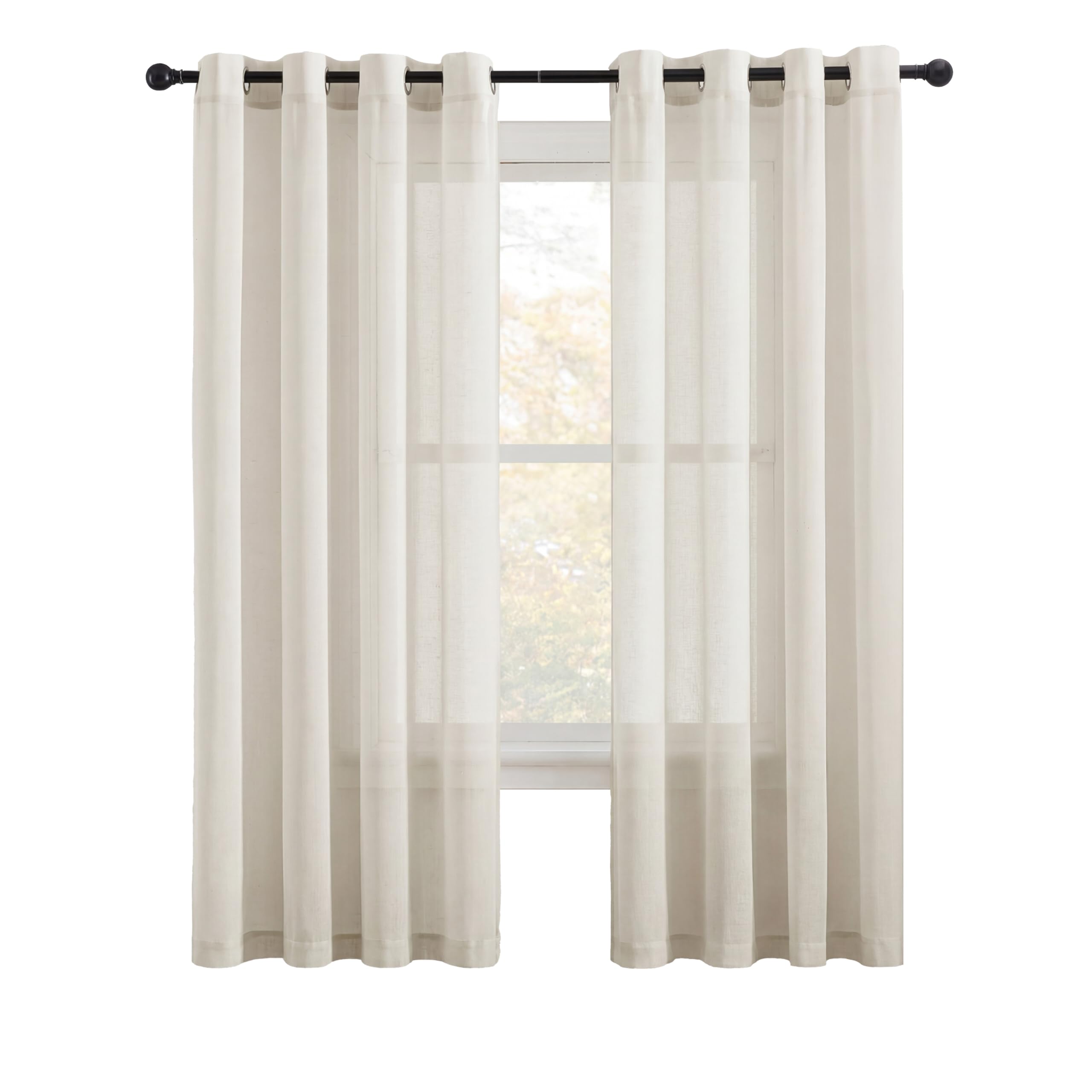 NICETOWN Semi Sheer Linen Curtains for Bedroom 84 inches Long, Grommet Privacy Vertical Farmhouse Window with Light Filtering for Living Room, Natural, W52 x L84, 2 Pieces