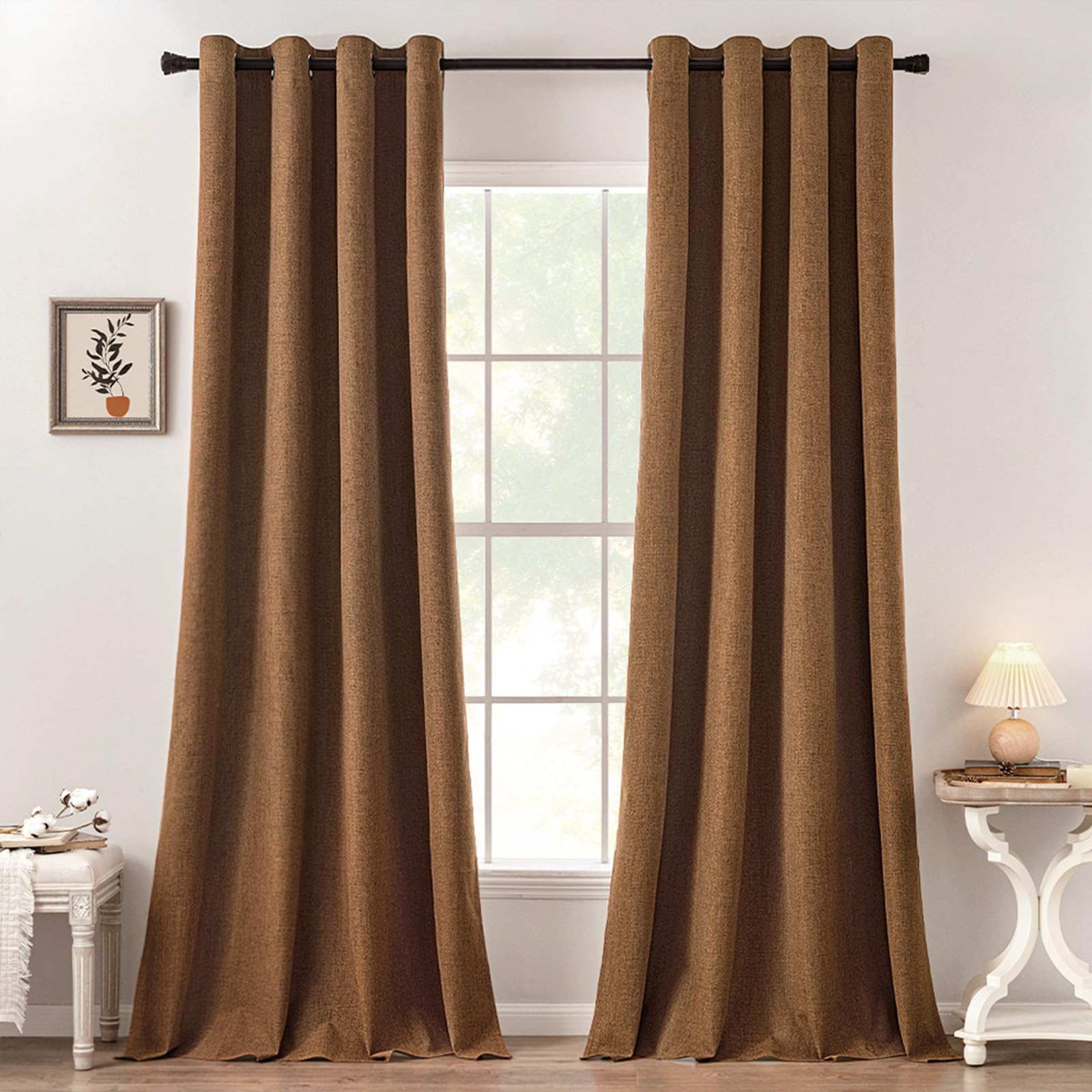 MIULEE 100% Blackout Linen Textured Curtains for Bedroom Solid Thermal Insulated Cream Grommet Room Darkening Curtains & Drapes Luxury Decor for Living Room Nursery 52 x 84 Inch (2 Panels)