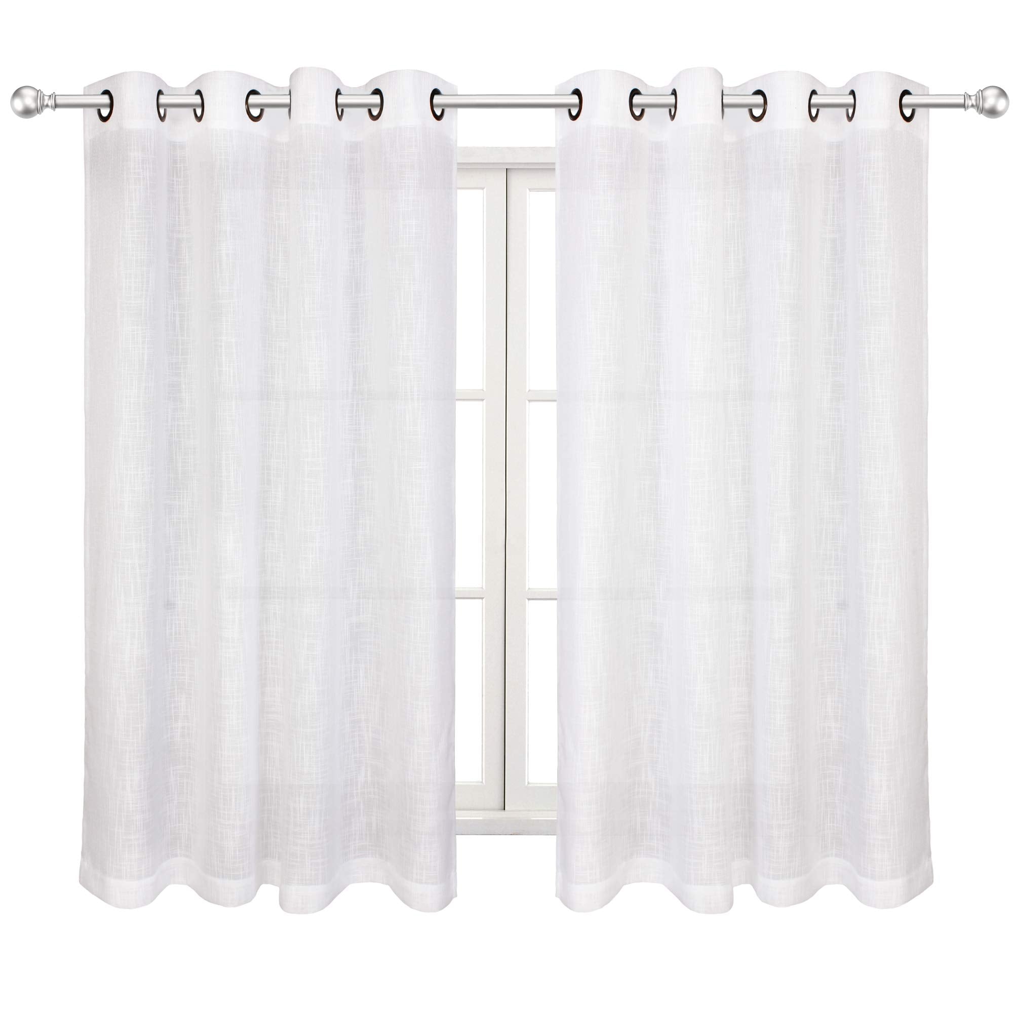 VOILYBIRD Palma Natural Linen Blended Sheer Curtains 84 Inches Long Bronze Grommet for Bedroom (Natural, 52" W x 84" L, 2 Panels)