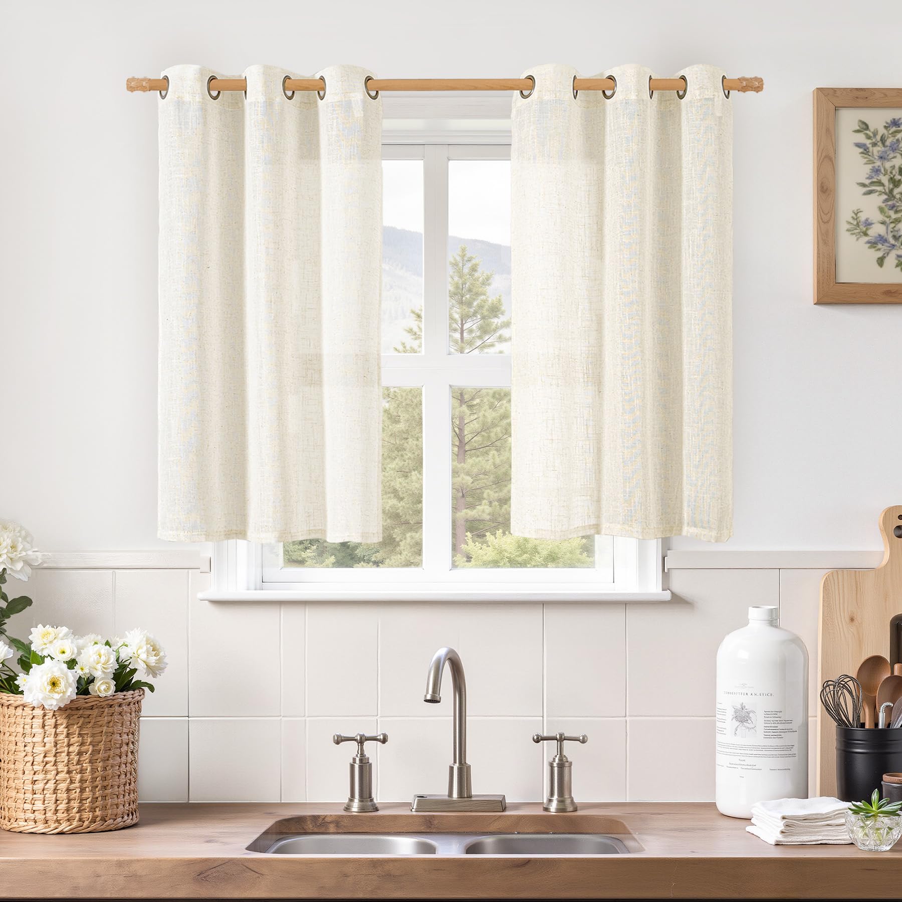 LAMIT Natural Ivory Linen Semi Sheer Curtains 84 inch Length, Cream Light Filtering Soft Thick Neutral Living Room Drapes with Bronze Grommet for Bedroom/Farmhouse, 2 Panels, 52 x 84 Inch