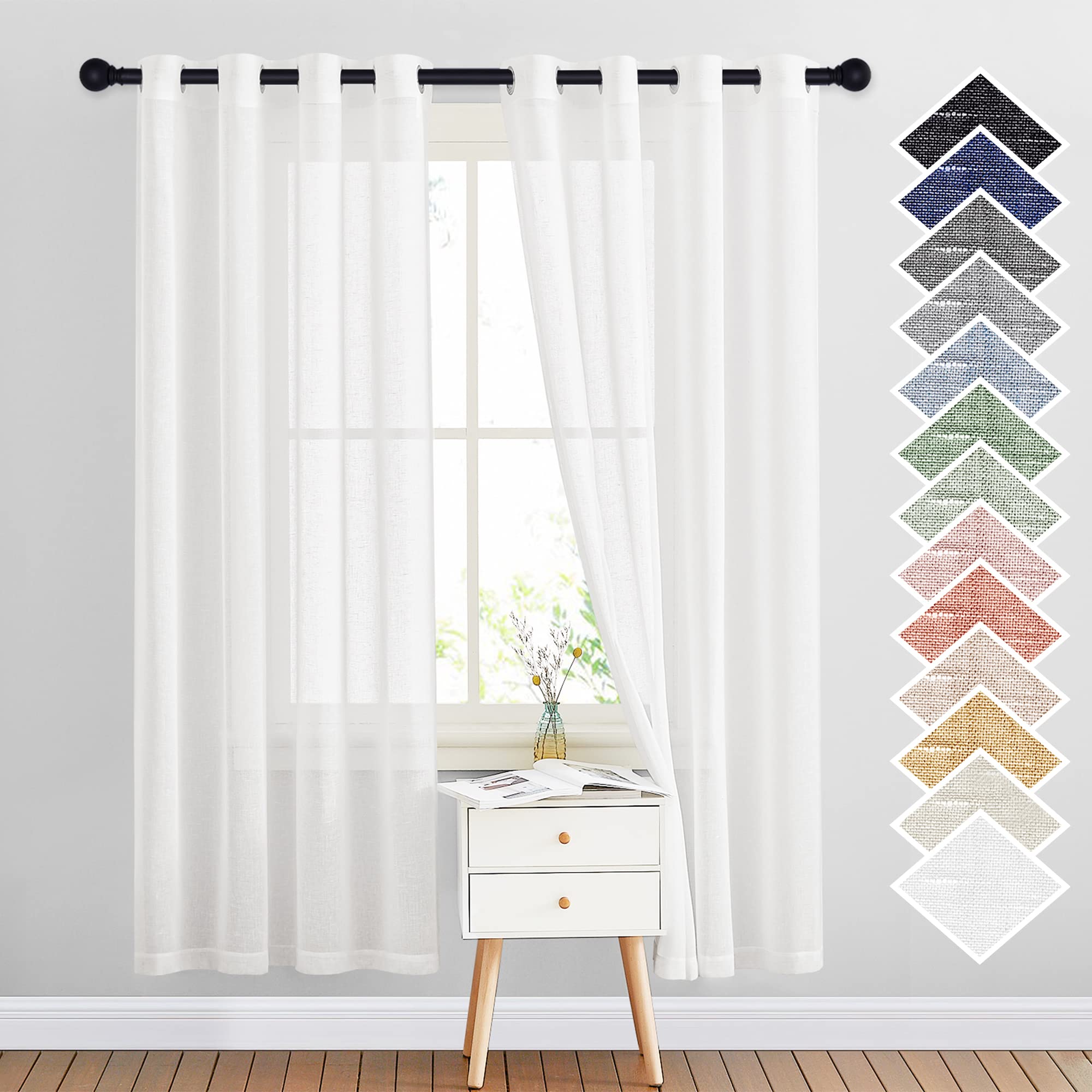 NICETOWN Semi Sheer Linen Curtains for Bedroom 84 inches Long, Grommet Privacy Vertical Farmhouse Window with Light Filtering for Living Room, Natural, W52 x L84, 2 Pieces