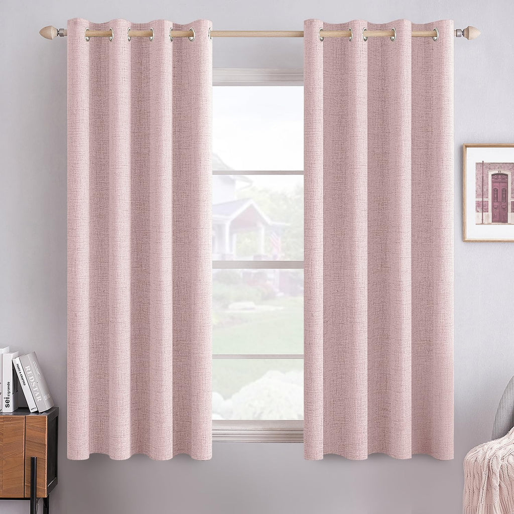 MIULEE 100% Blackout Linen Textured Curtains for Bedroom Solid Thermal Insulated Cream Grommet Room Darkening Curtains & Drapes Luxury Decor for Living Room Nursery 52 x 84 Inch (2 Panels)
