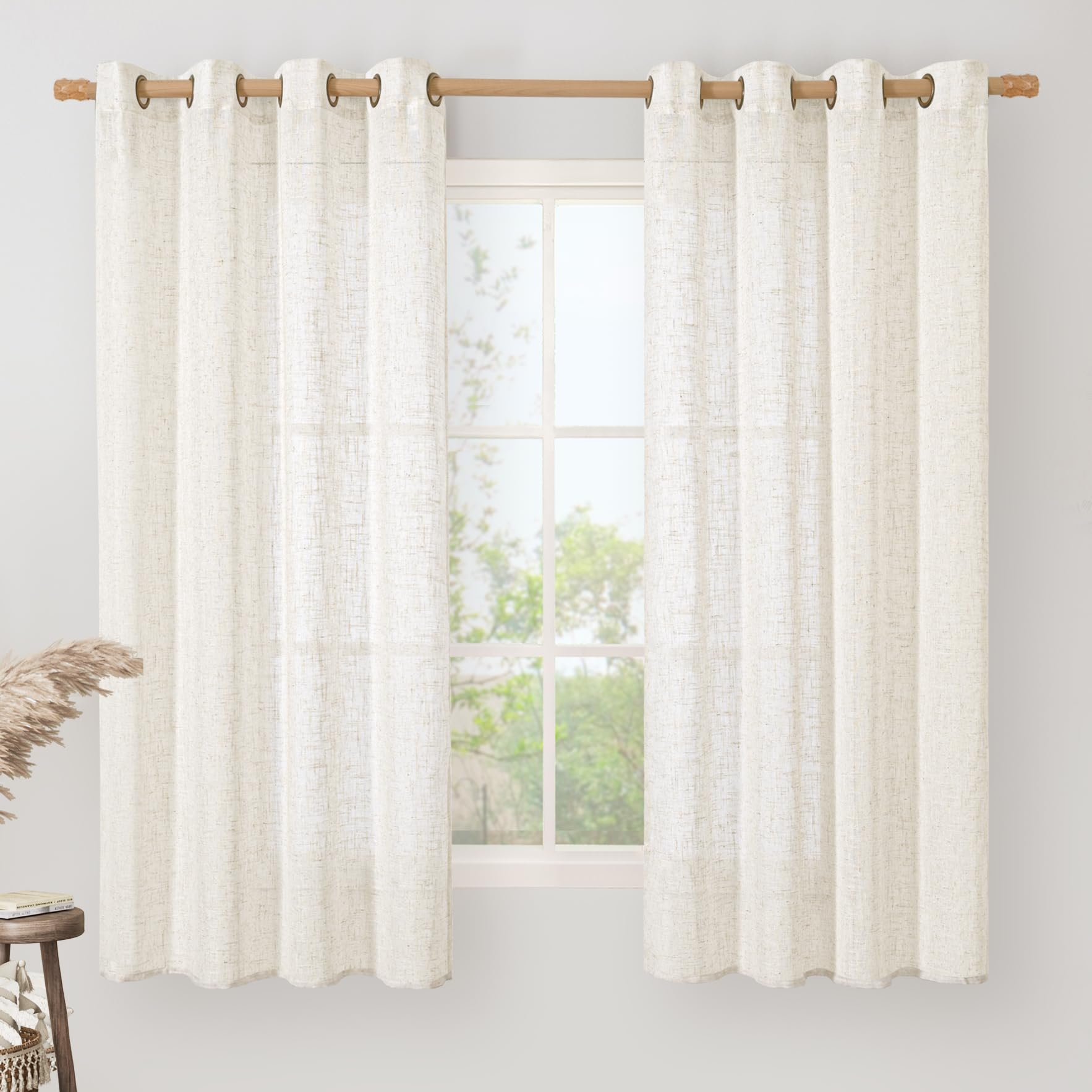 LAMIT Natural Ivory Linen Semi Sheer Curtains 84 inch Length, Cream Light Filtering Soft Thick Neutral Living Room Drapes with Bronze Grommet for Bedroom/Farmhouse, 2 Panels, 52 x 84 Inch