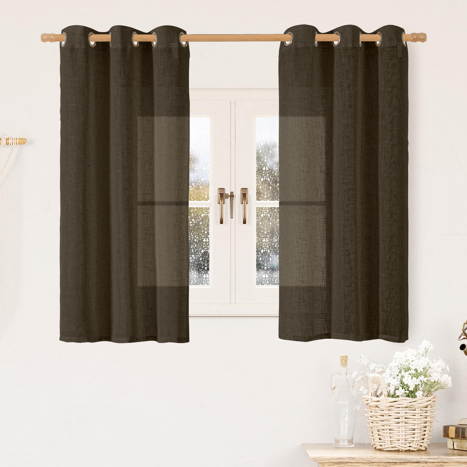 LAMIT Natural Ivory Linen Semi Sheer Curtains 84 inch Length, Cream Light Filtering Soft Thick Neutral Living Room Drapes with Bronze Grommet for Bedroom/Farmhouse, 2 Panels, 52 x 84 Inch