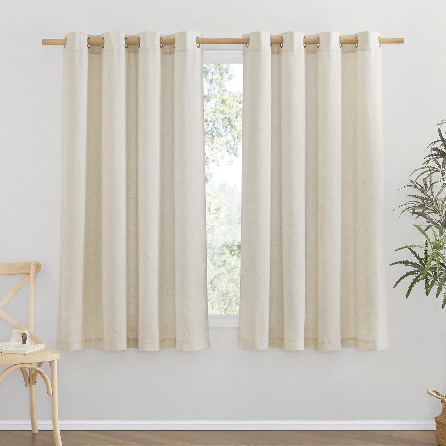 NICETOWN Natural Linen Curtains 84 inch Long 2 Panels Set, Grommet Top Thick Linen Burlap Semi Sheer Vertical Drapes Privacy Assured with Light Filtering for Bedroom/Living Room, W55 x L84