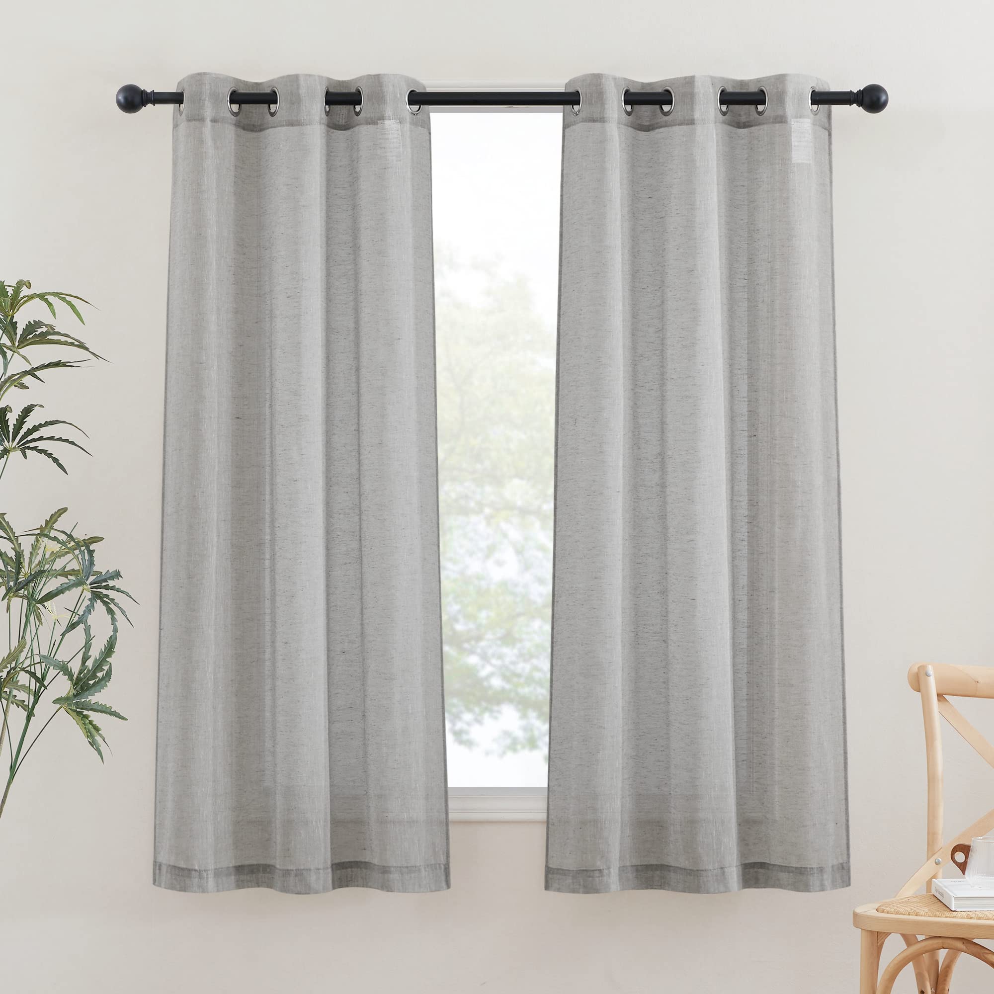 NICETOWN Semi Sheer Linen Curtains for Bedroom 84 inches Long, Grommet Privacy Vertical Farmhouse Window with Light Filtering for Living Room, Natural, W52 x L84, 2 Pieces