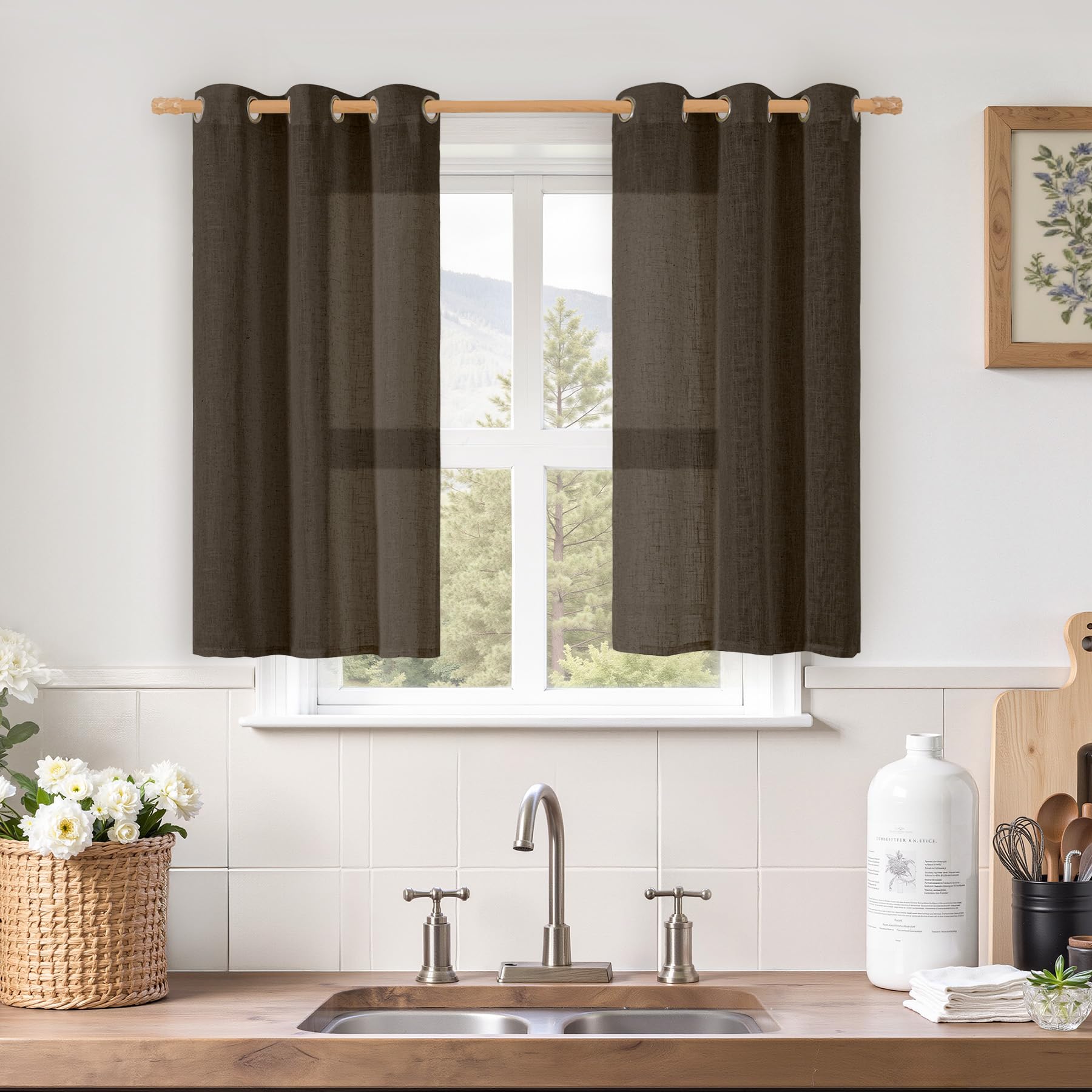 LAMIT Natural Ivory Linen Semi Sheer Curtains 84 inch Length, Cream Light Filtering Soft Thick Neutral Living Room Drapes with Bronze Grommet for Bedroom/Farmhouse, 2 Panels, 52 x 84 Inch