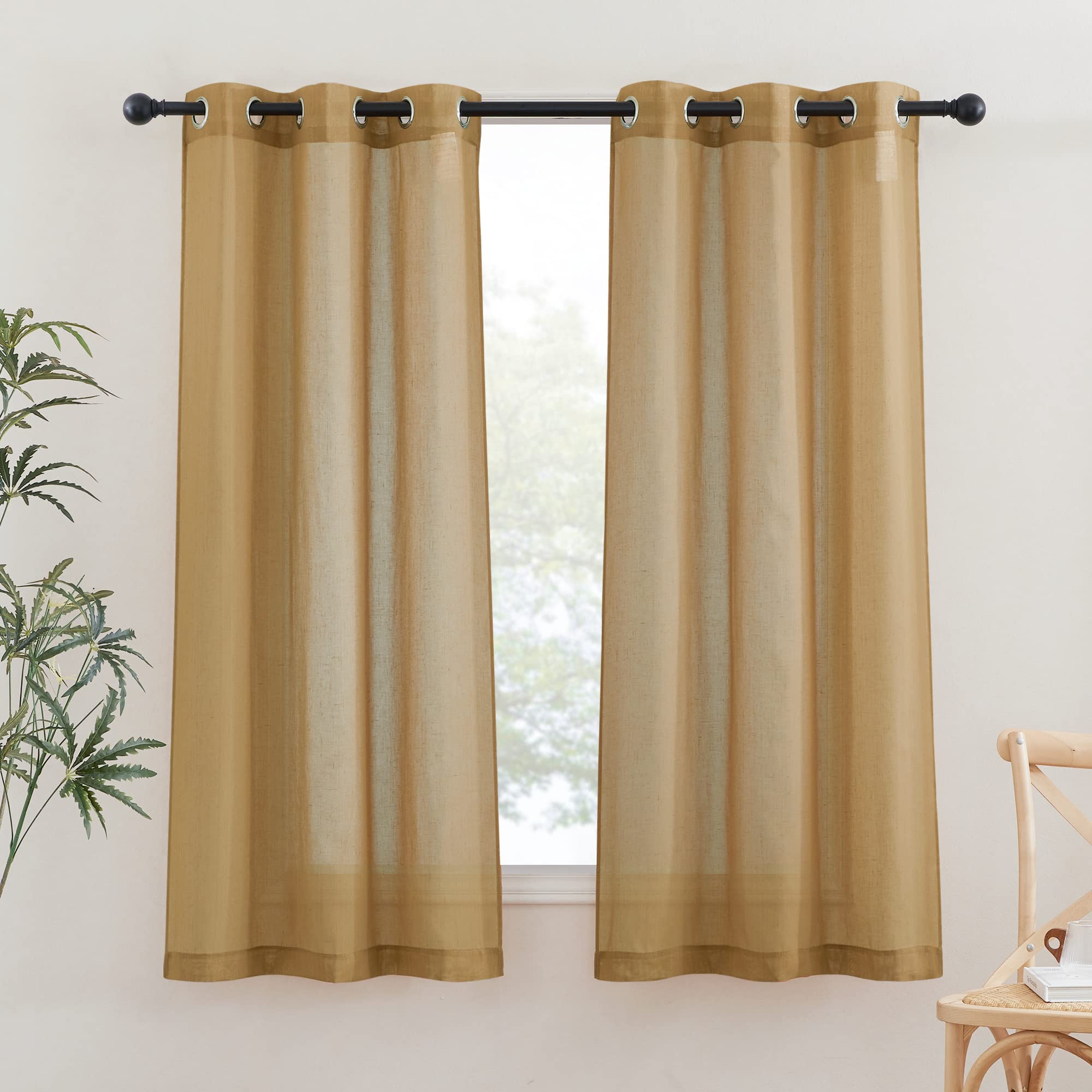 NICETOWN Semi Sheer Linen Curtains for Bedroom 84 inches Long, Grommet Privacy Vertical Farmhouse Window with Light Filtering for Living Room, Natural, W52 x L84, 2 Pieces