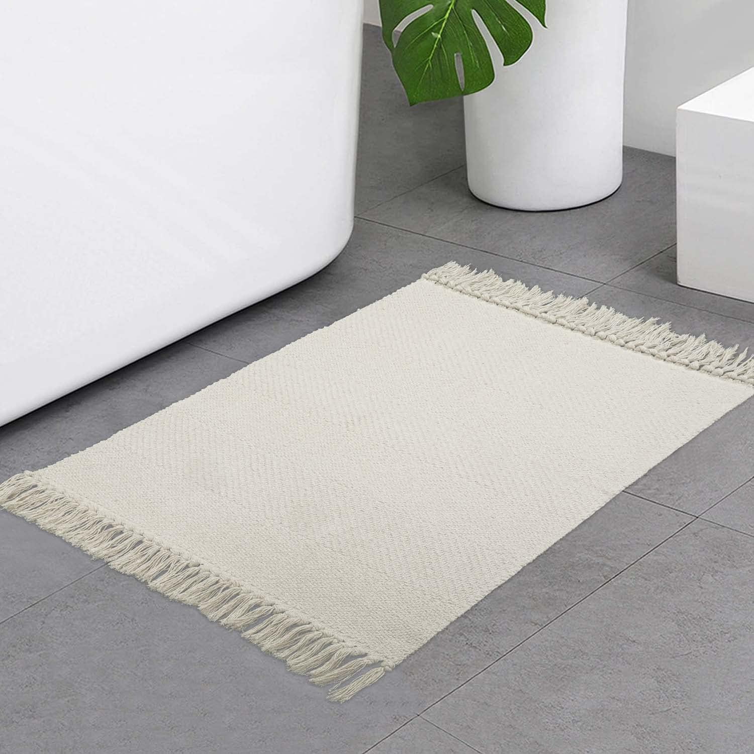 Collive 4x6 Area Rug, Natural/Black Woven Cotton Washable Modern Bedroom Rugs, Boho Dining Room Door Rug Carpet with Tassel for Living Room Nursery Room Office, Outdoor Rug for Patio Hallway Decor
