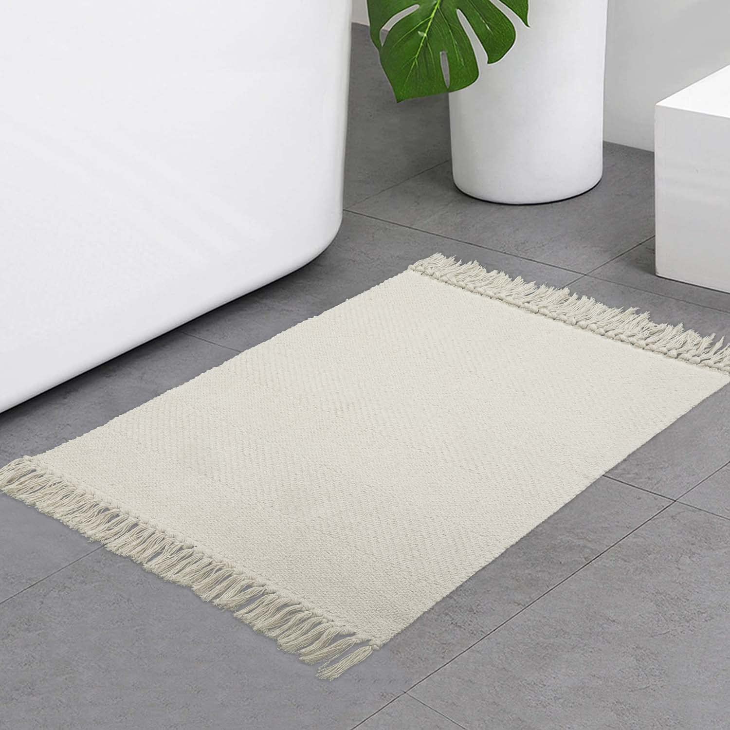 Collive Washable Area Rug 3' x 5', Modern Farmhouse Woven Kitchen Rugs, Tan/Cream Indoor Outddor Mat Braided Throw Carpet for Entryway Bedroom Nursery Laundry Living Room