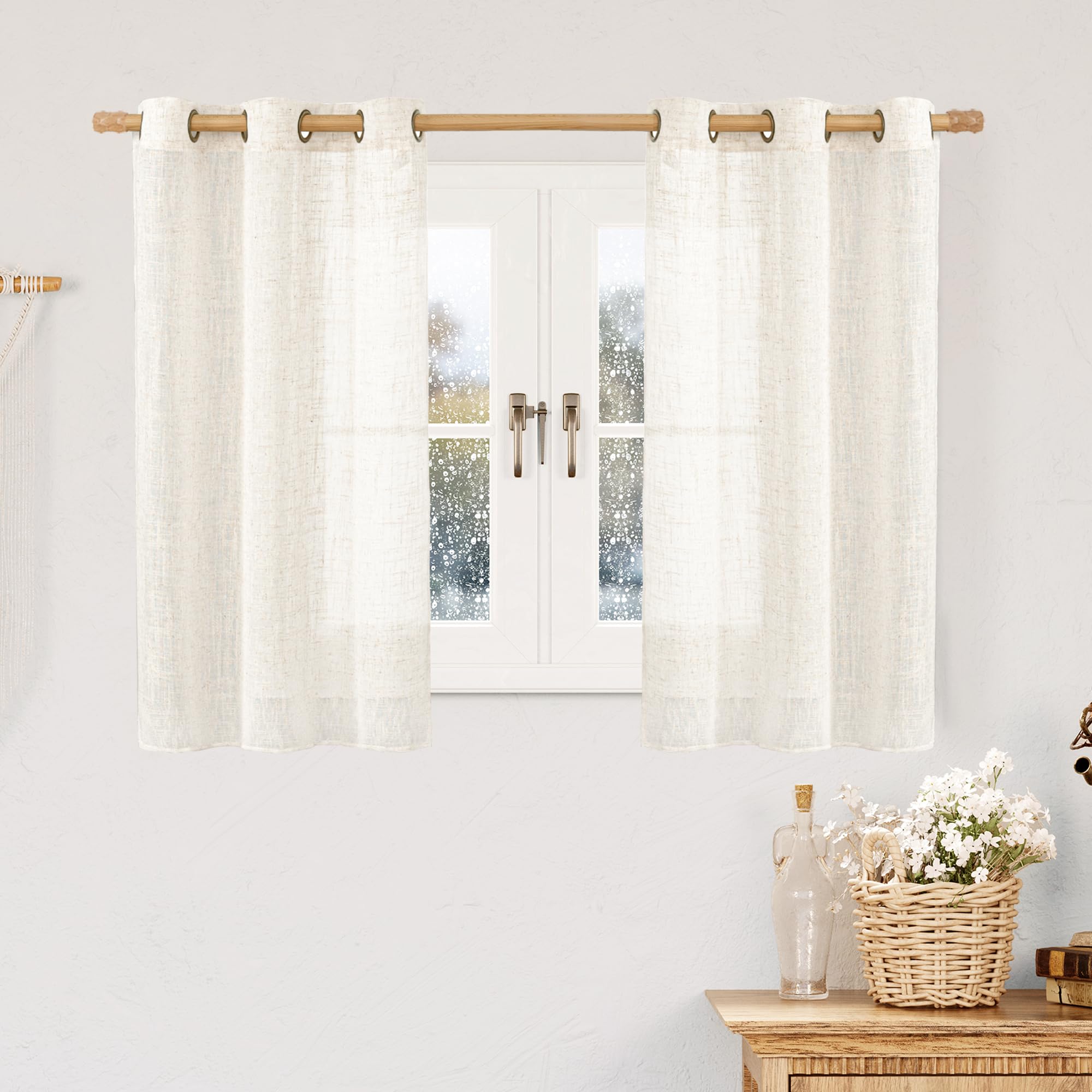 LAMIT Natural Ivory Linen Semi Sheer Curtains 84 inch Length, Cream Light Filtering Soft Thick Neutral Living Room Drapes with Bronze Grommet for Bedroom/Farmhouse, 2 Panels, 52 x 84 Inch