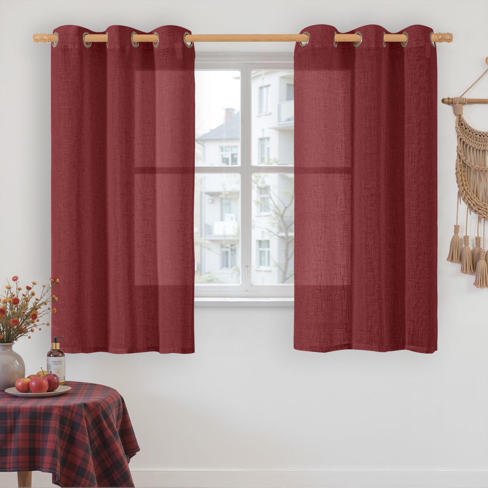 LAMIT Natural Ivory Linen Semi Sheer Curtains 84 inch Length, Cream Light Filtering Soft Thick Neutral Living Room Drapes with Bronze Grommet for Bedroom/Farmhouse, 2 Panels, 52 x 84 Inch