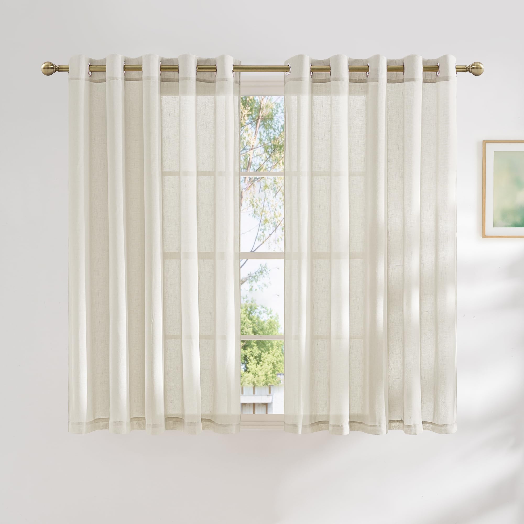 NICETOWN Semi Sheer Linen Curtains for Bedroom 84 inches Long, Grommet Privacy Vertical Farmhouse Window with Light Filtering for Living Room, Natural, W52 x L84, 2 Pieces