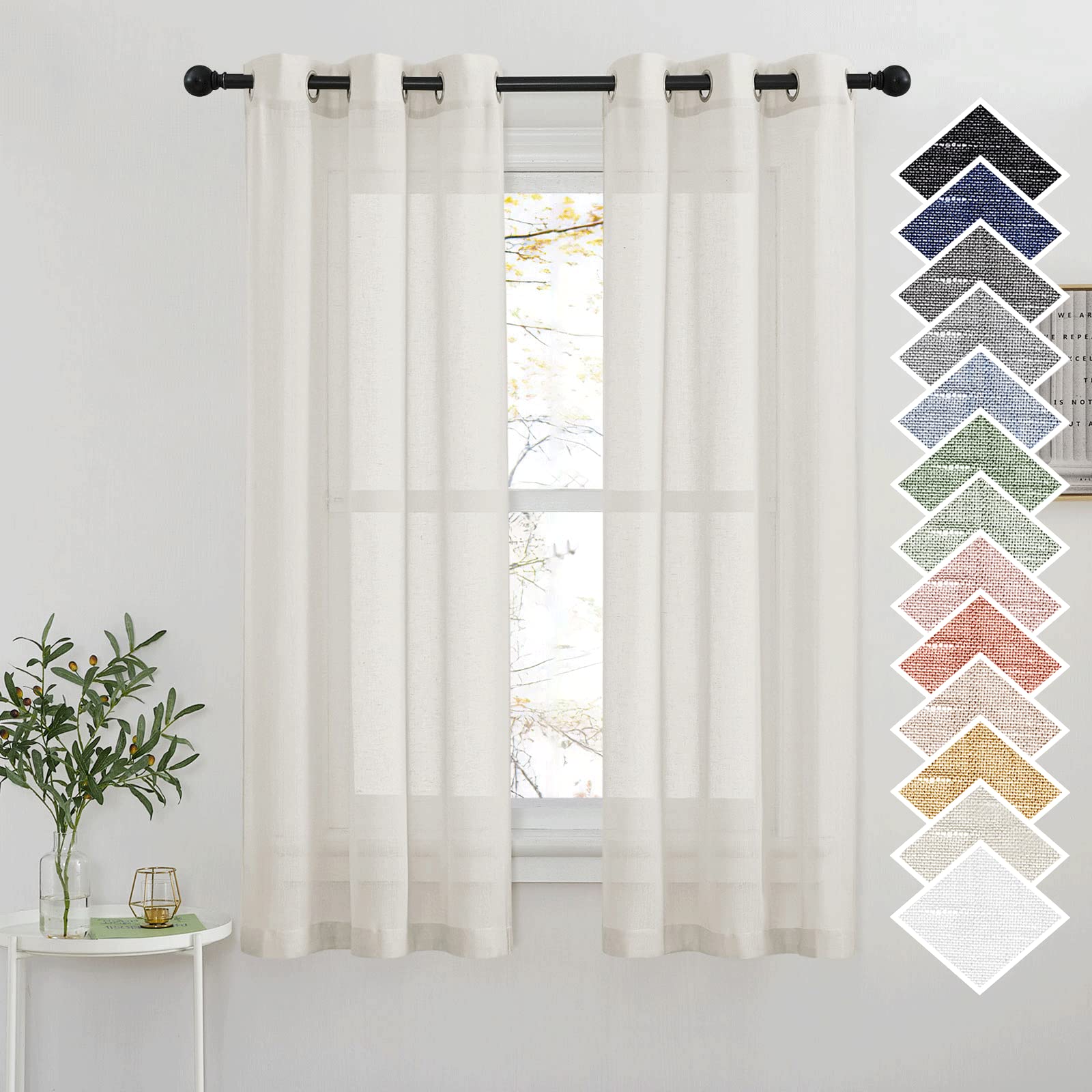 NICETOWN Semi Sheer Linen Curtains for Bedroom 84 inches Long, Grommet Privacy Vertical Farmhouse Window with Light Filtering for Living Room, Natural, W52 x L84, 2 Pieces