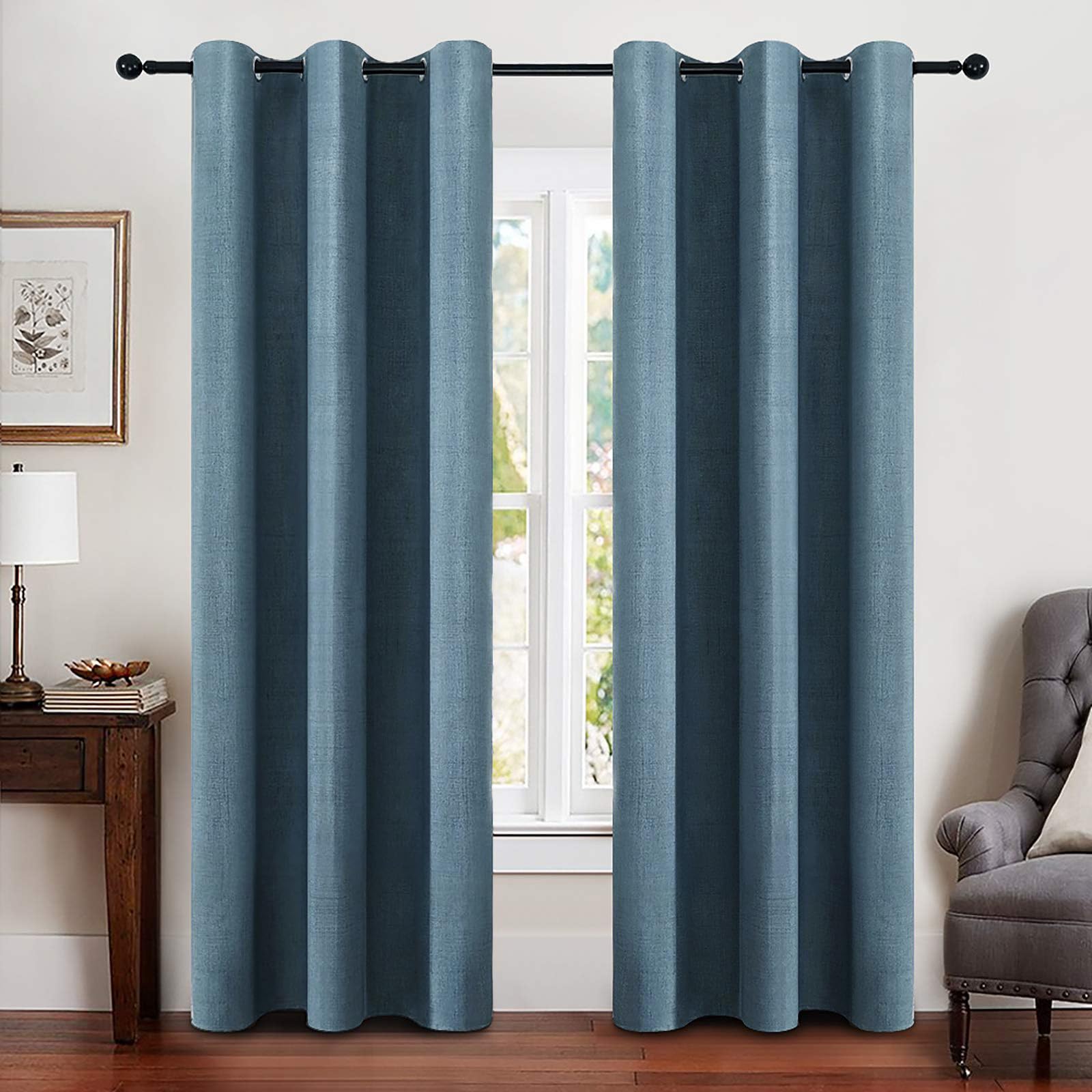 MIULEE 100% Blackout Linen Textured Curtains for Bedroom Solid Thermal Insulated Cream Grommet Room Darkening Curtains & Drapes Luxury Decor for Living Room Nursery 52 x 84 Inch (2 Panels)