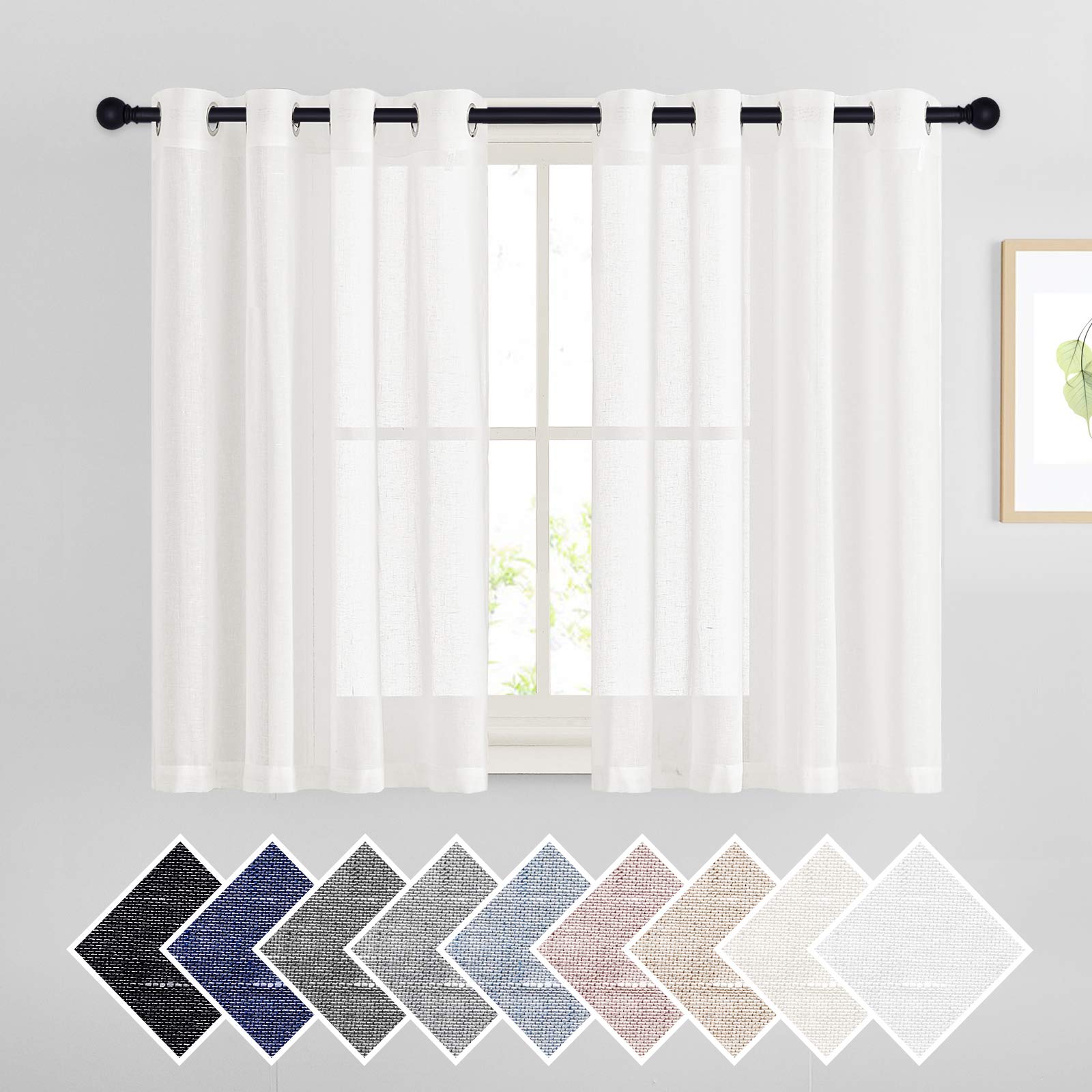 NICETOWN Semi Sheer Linen Curtains for Bedroom 84 inches Long, Grommet Privacy Vertical Farmhouse Window with Light Filtering for Living Room, Natural, W52 x L84, 2 Pieces