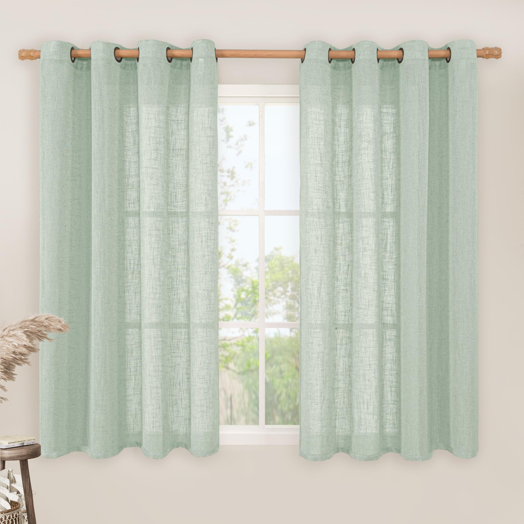 LAMIT Natural Ivory Linen Semi Sheer Curtains 84 inch Length, Cream Light Filtering Soft Thick Neutral Living Room Drapes with Bronze Grommet for Bedroom/Farmhouse, 2 Panels, 52 x 84 Inch