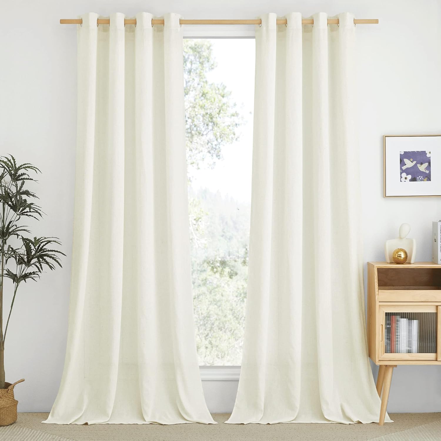 NICETOWN Natural Linen Curtains 84 inch Long 2 Panels Set, Grommet Top Thick Linen Burlap Semi Sheer Vertical Drapes Privacy Assured with Light Filtering for Bedroom/Living Room, W55 x L84