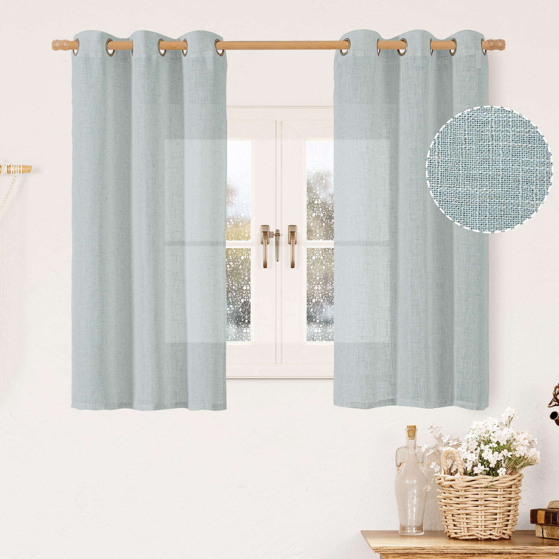 LAMIT Natural Ivory Linen Semi Sheer Curtains 84 inch Length, Cream Light Filtering Soft Thick Neutral Living Room Drapes with Bronze Grommet for Bedroom/Farmhouse, 2 Panels, 52 x 84 Inch