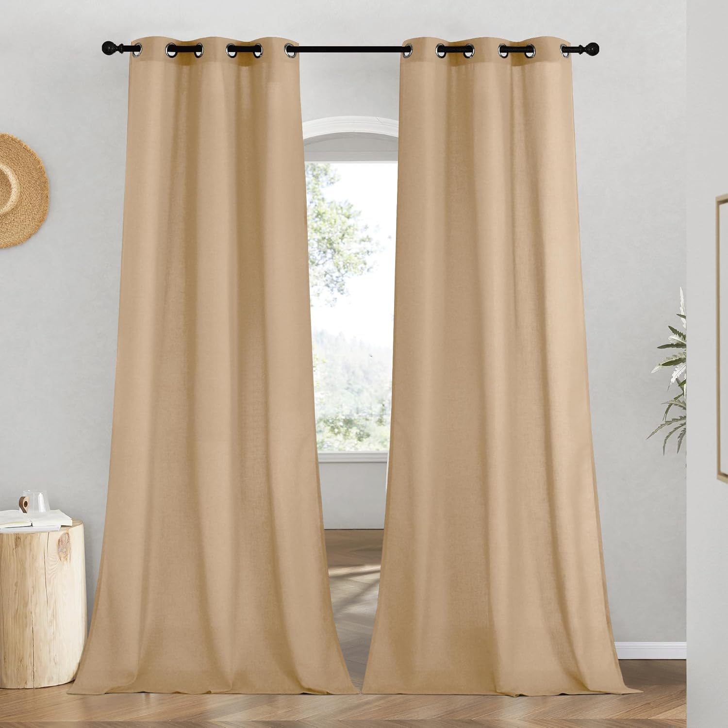 NICETOWN Natural Linen Curtains 84 inch Long 2 Panels Set, Grommet Top Thick Linen Burlap Semi Sheer Vertical Drapes Privacy Assured with Light Filtering for Bedroom/Living Room, W55 x L84
