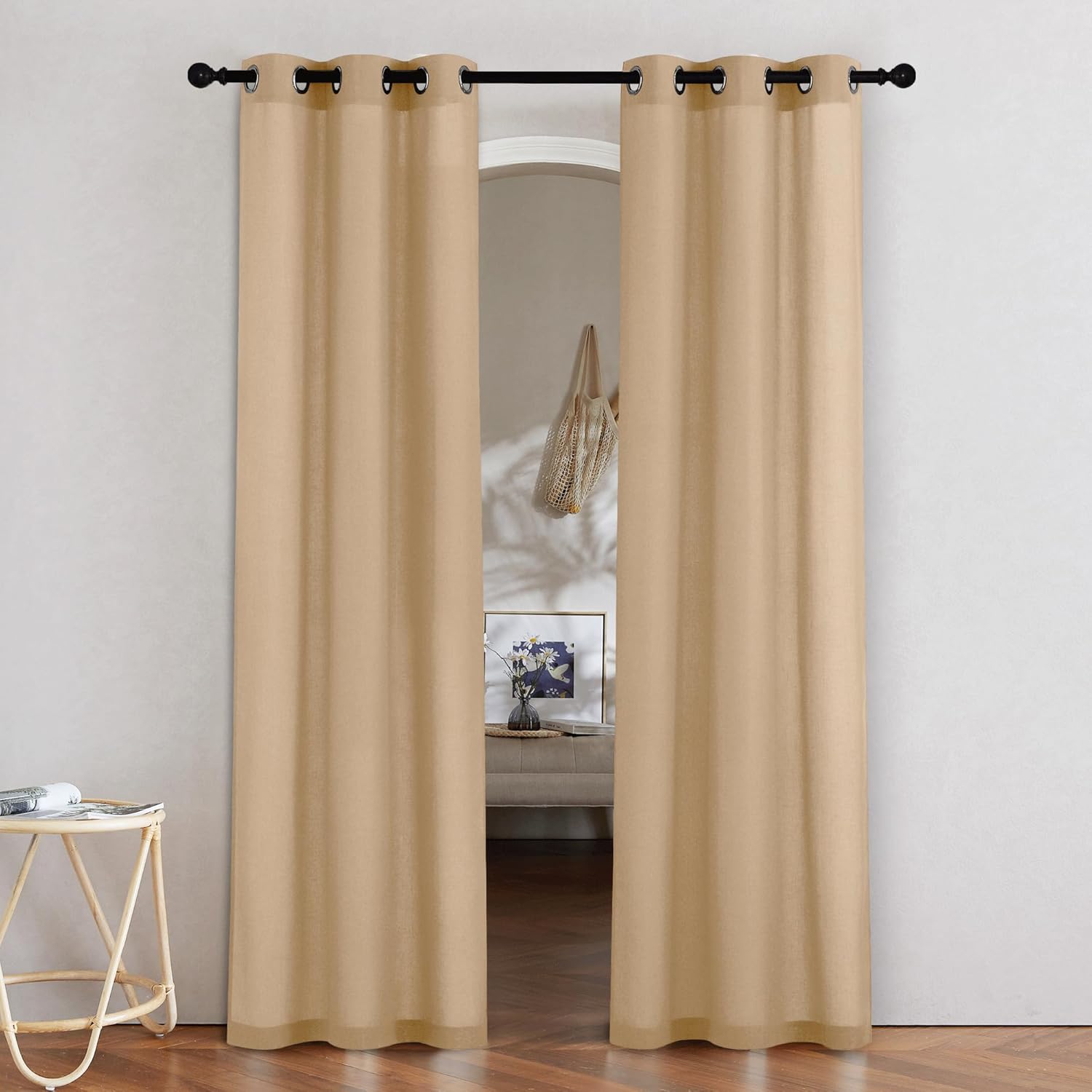 NICETOWN Natural Linen Curtains 84 inch Long 2 Panels Set, Grommet Top Thick Linen Burlap Semi Sheer Vertical Drapes Privacy Assured with Light Filtering for Bedroom/Living Room, W55 x L84