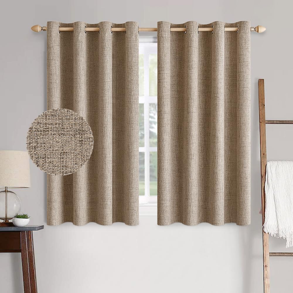 MIULEE 100% Blackout Linen Textured Curtains for Bedroom Solid Thermal Insulated Cream Grommet Room Darkening Curtains & Drapes Luxury Decor for Living Room Nursery 52 x 84 Inch (2 Panels)