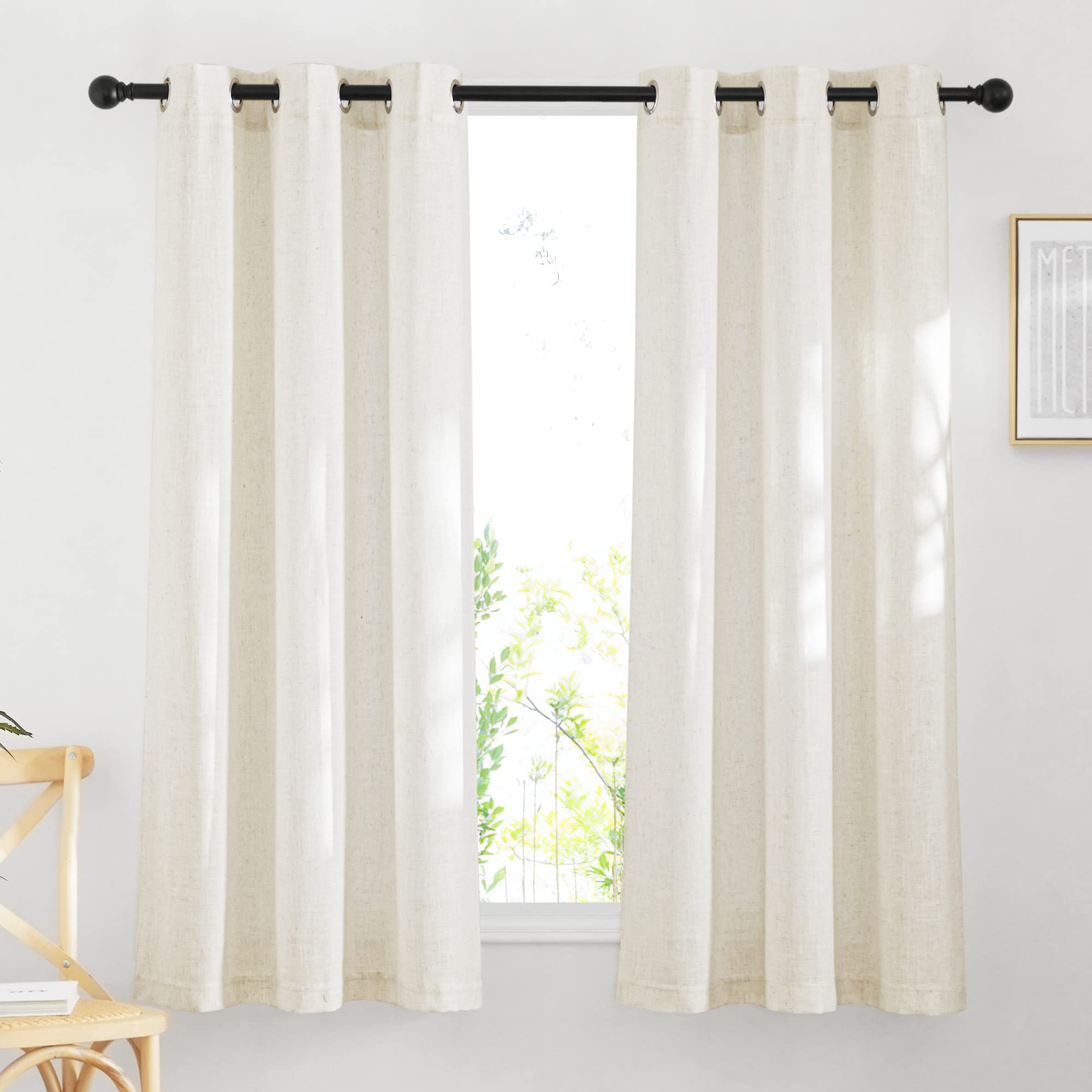 NICETOWN Semi Sheer Linen Curtains for Bedroom 84 inches Long, Grommet Privacy Vertical Farmhouse Window with Light Filtering for Living Room, Natural, W52 x L84, 2 Pieces