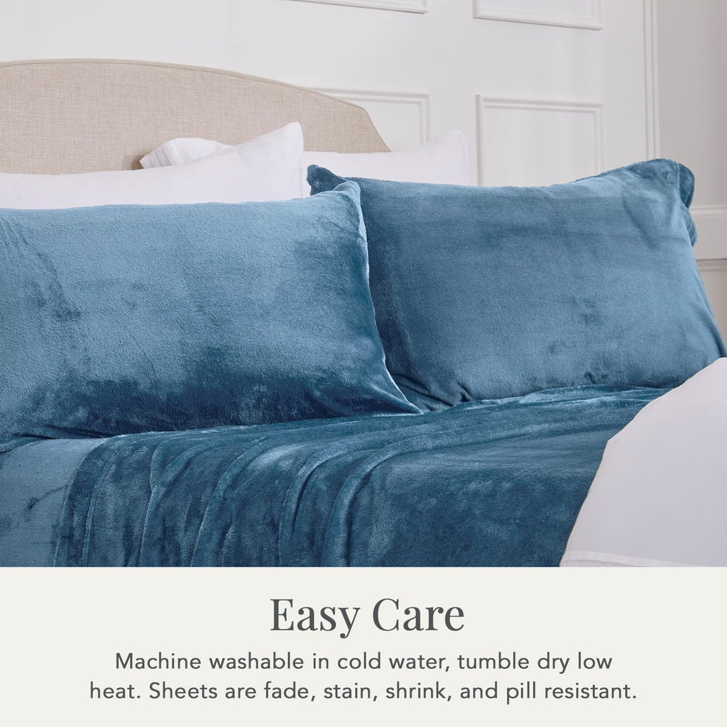 NY Loft Ultra Soft Micro Fleece Sheets Set with Extra Deep Pockets | Extra Soft Velvet Fleece Sheet Set | Super Plush Polar Fleece | Velvet Plush Cozy Warmth | Tribeca Collection (Twin, Lake Blue)