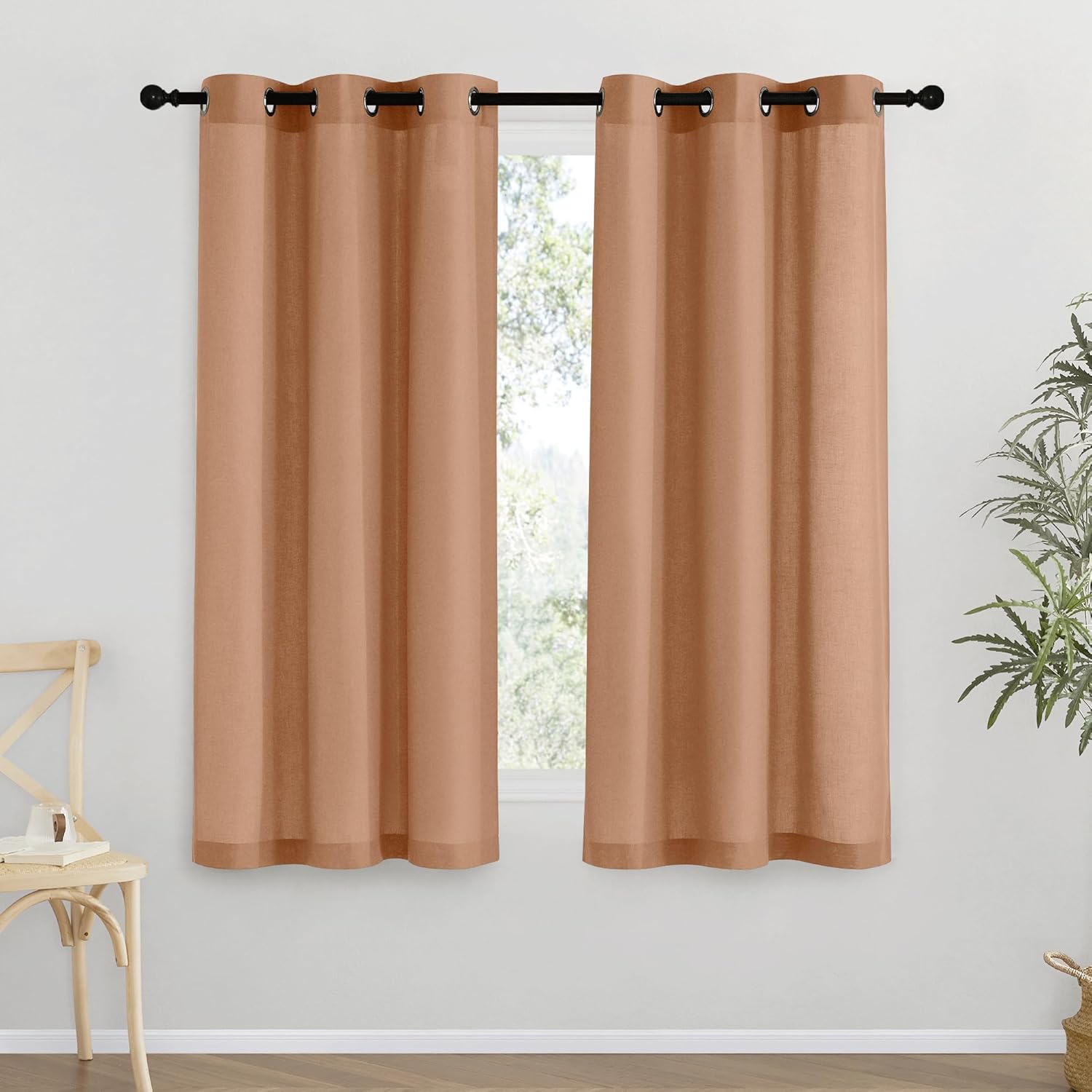 NICETOWN Natural Linen Curtains 84 inch Long 2 Panels Set, Grommet Top Thick Linen Burlap Semi Sheer Vertical Drapes Privacy Assured with Light Filtering for Bedroom/Living Room, W55 x L84