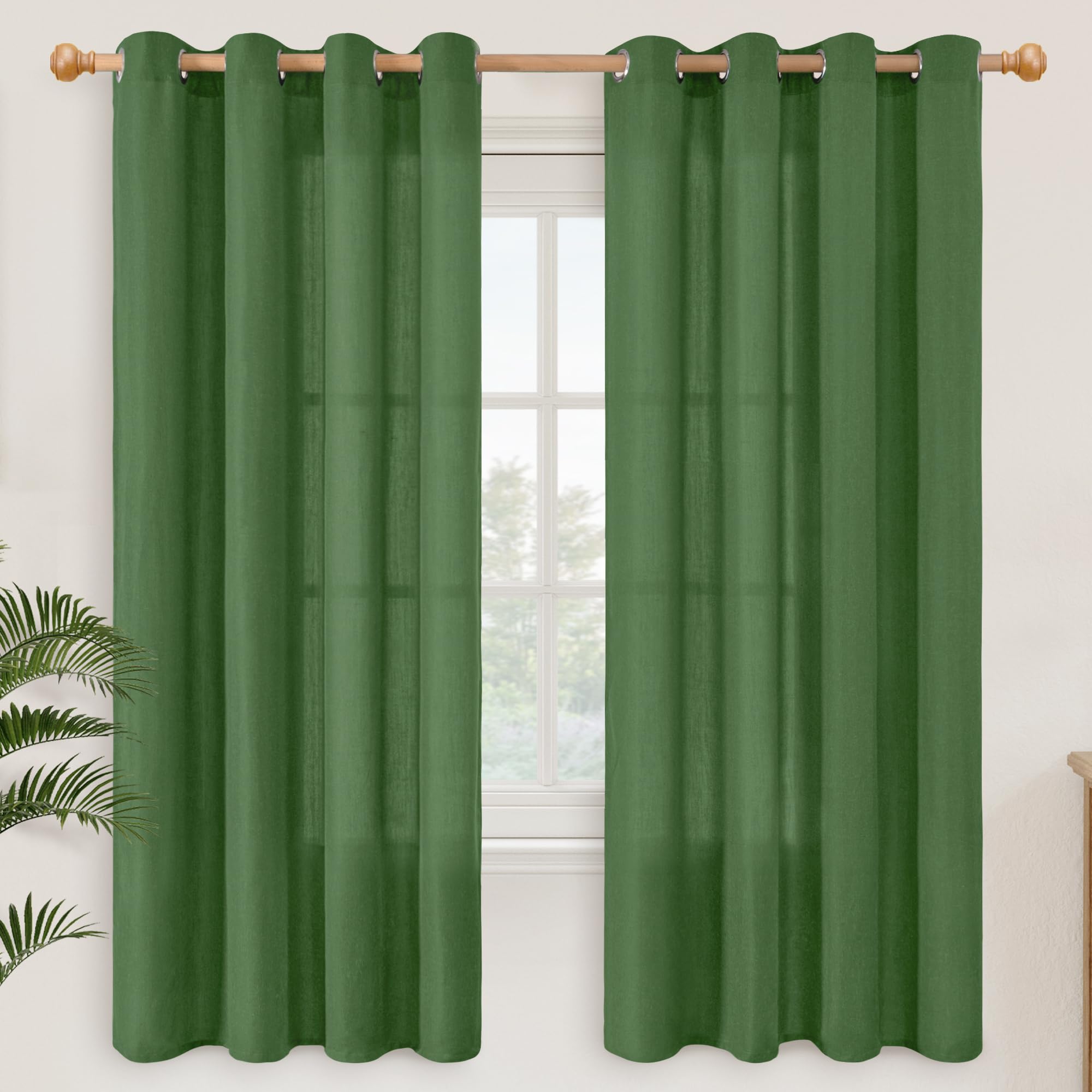 YoungsTex Linen Semi Sheer Curtains 63 Inch Length 2 Panels for Living Room - Light Filtering Drapes with Bronze Grommet Beige Window Treatments for Country Office Bedroom, 52 X 63 Inch