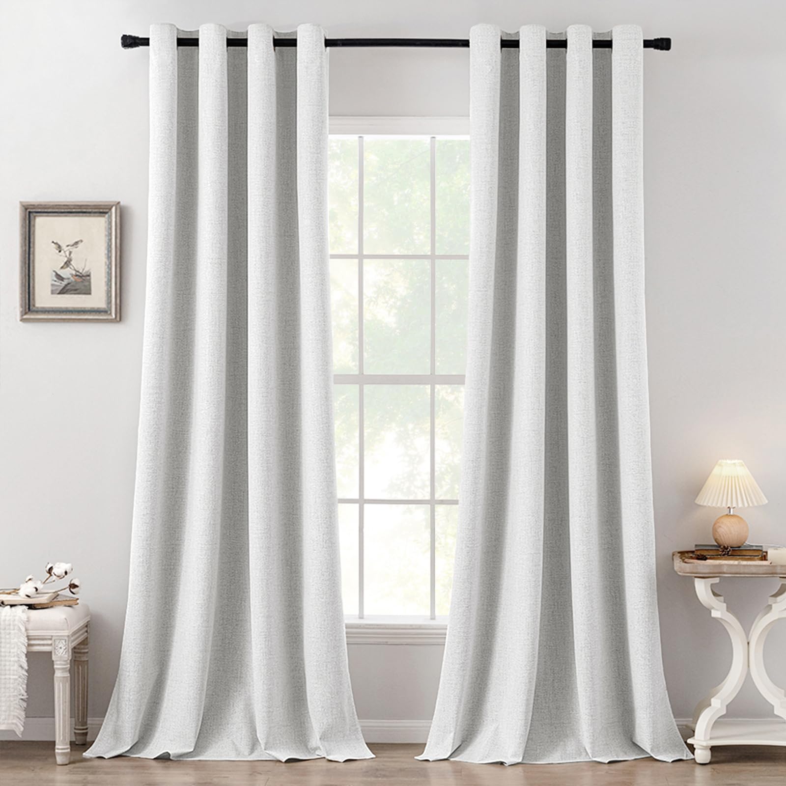 MIULEE 100% Blackout Linen Textured Curtains for Bedroom Solid Thermal Insulated Cream Grommet Room Darkening Curtains & Drapes Luxury Decor for Living Room Nursery 52 x 84 Inch (2 Panels)