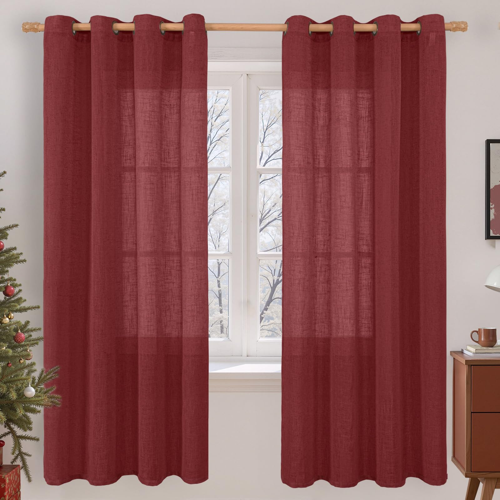 LAMIT Natural Ivory Linen Semi Sheer Curtains 84 inch Length, Cream Light Filtering Soft Thick Neutral Living Room Drapes with Bronze Grommet for Bedroom/Farmhouse, 2 Panels, 52 x 84 Inch