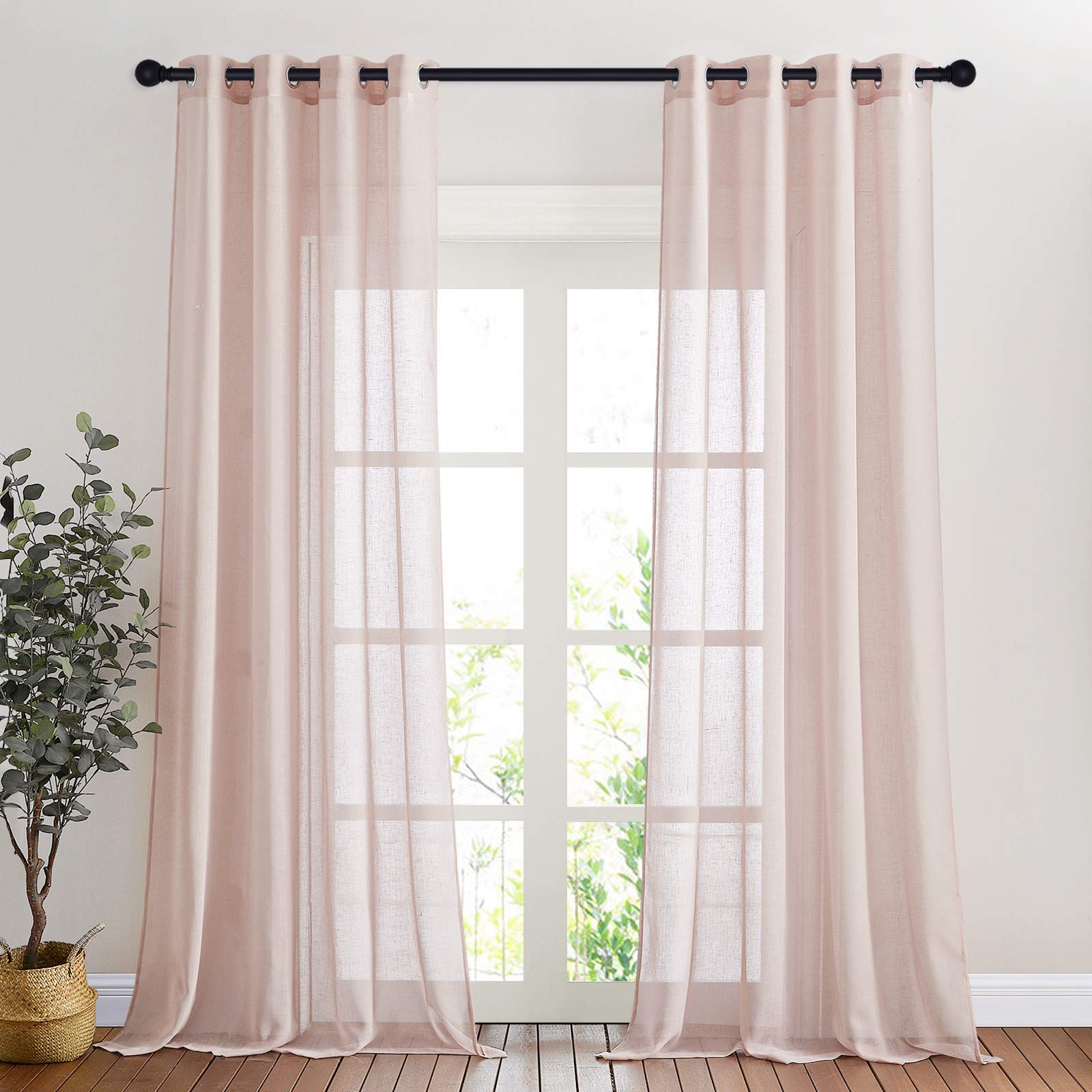NICETOWN Semi Sheer Linen Curtains for Bedroom 84 inches Long, Grommet Privacy Vertical Farmhouse Window with Light Filtering for Living Room, Natural, W52 x L84, 2 Pieces
