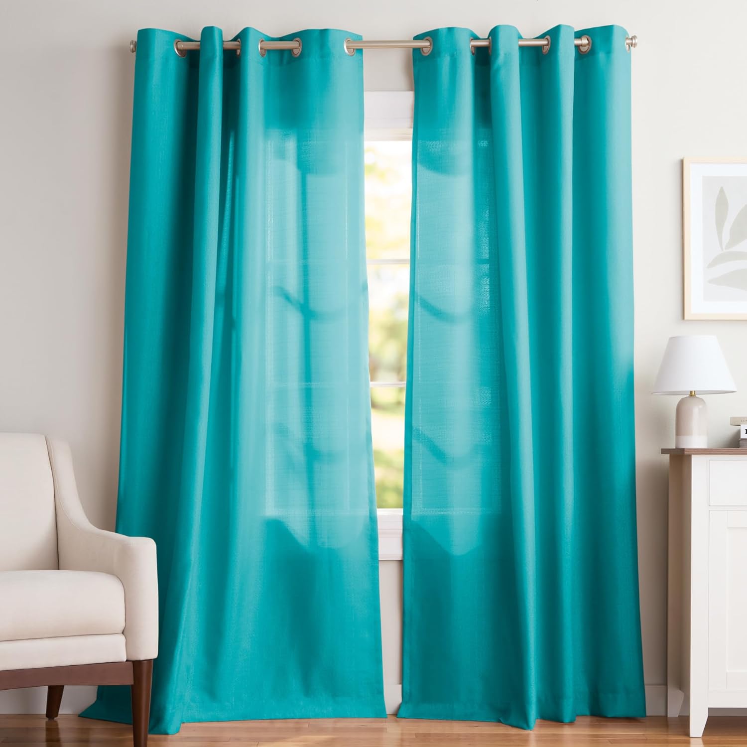 Exclusive Home Loha Linen Grommet Top Curtain Panel Pair, 54"x96", Ivory