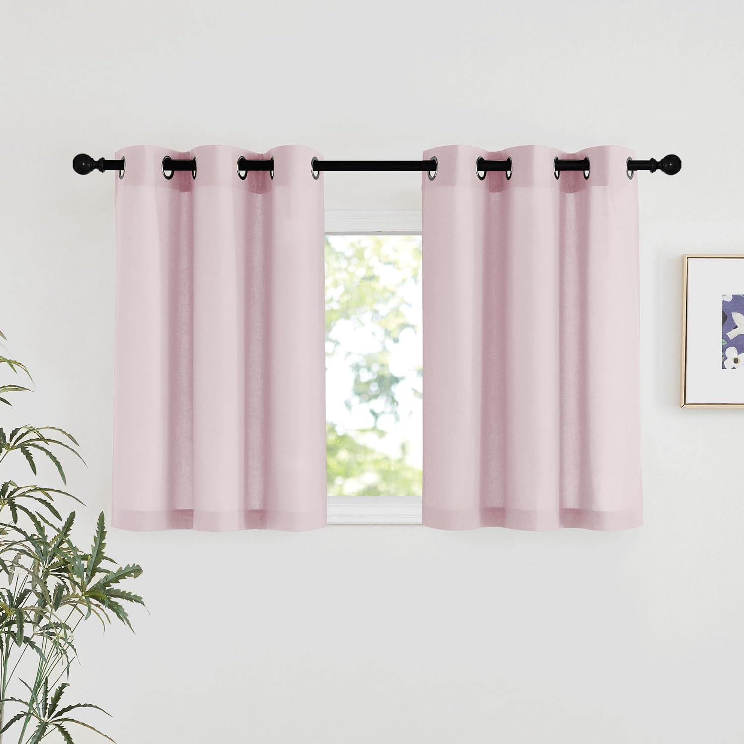 NICETOWN Natural Linen Curtains 84 inch Long 2 Panels Set, Grommet Top Thick Linen Burlap Semi Sheer Vertical Drapes Privacy Assured with Light Filtering for Bedroom/Living Room, W55 x L84