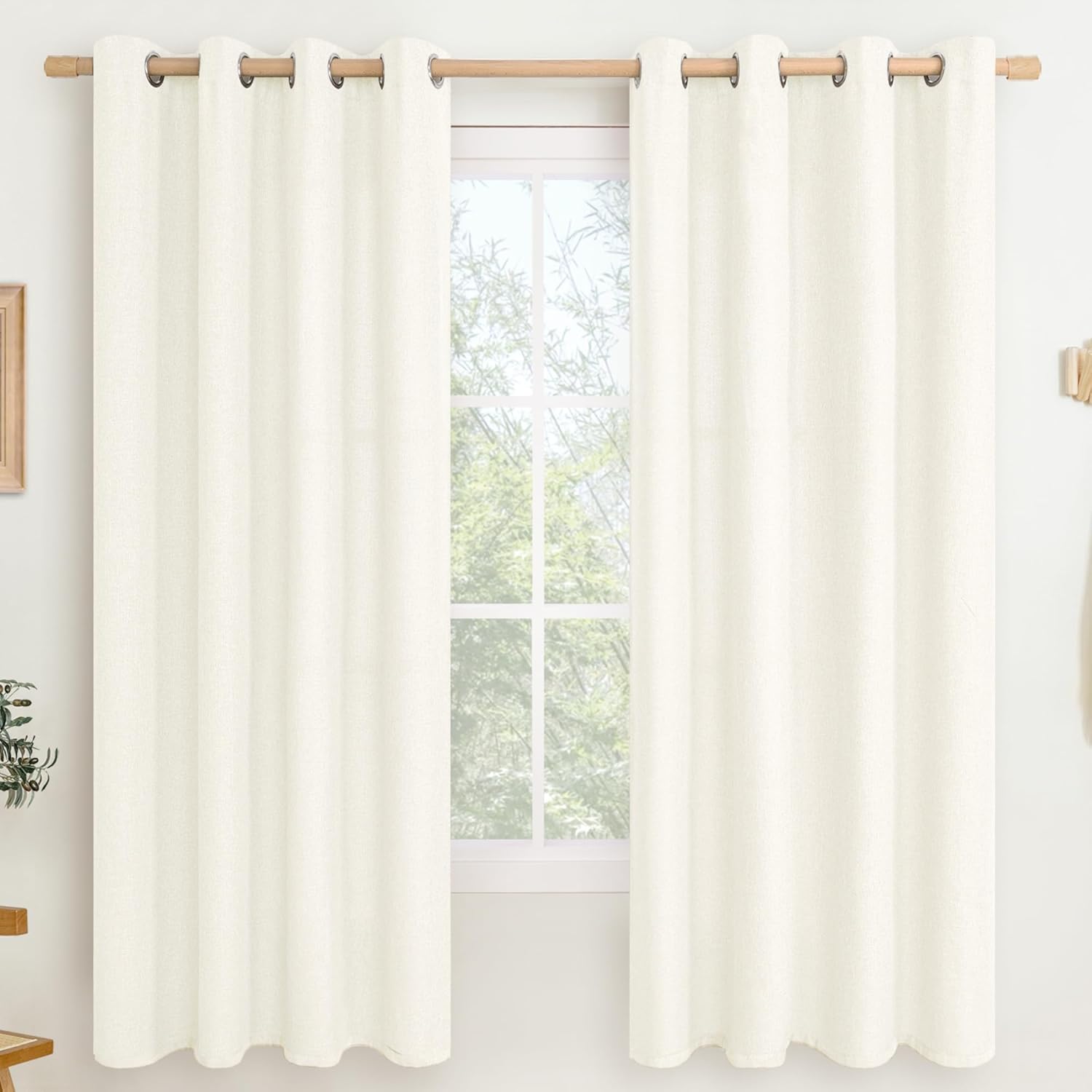 LAMIT Linen Curtains 84 inch Length 2 Panels, Grommet Thick Soft Light Filtering Curtains Privacy Living Room Window Drapes for Bedroom/Farmhouse, W52 x L84, Natural Beige