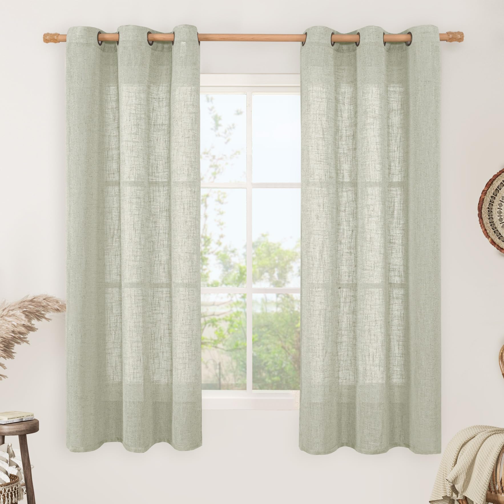 LAMIT Natural Ivory Linen Semi Sheer Curtains 84 inch Length, Cream Light Filtering Soft Thick Neutral Living Room Drapes with Bronze Grommet for Bedroom/Farmhouse, 2 Panels, 52 x 84 Inch