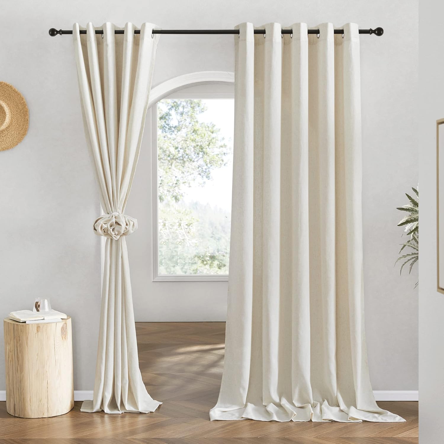 NICETOWN Natural Linen Curtains 84 inch Long 2 Panels Set, Grommet Top Thick Linen Burlap Semi Sheer Vertical Drapes Privacy Assured with Light Filtering for Bedroom/Living Room, W55 x L84