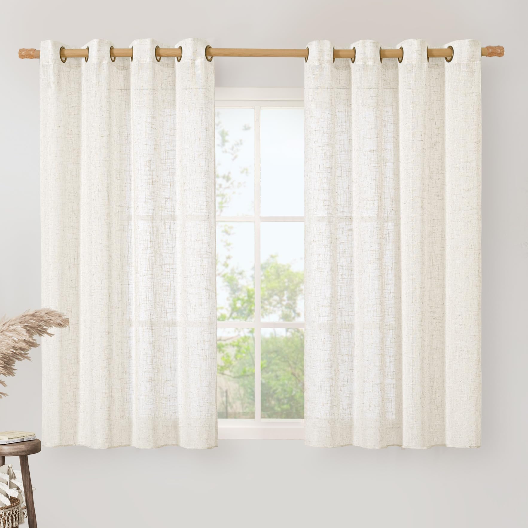 LAMIT Natural Ivory Linen Semi Sheer Curtains 84 inch Length, Cream Light Filtering Soft Thick Neutral Living Room Drapes with Bronze Grommet for Bedroom/Farmhouse, 2 Panels, 52 x 84 Inch