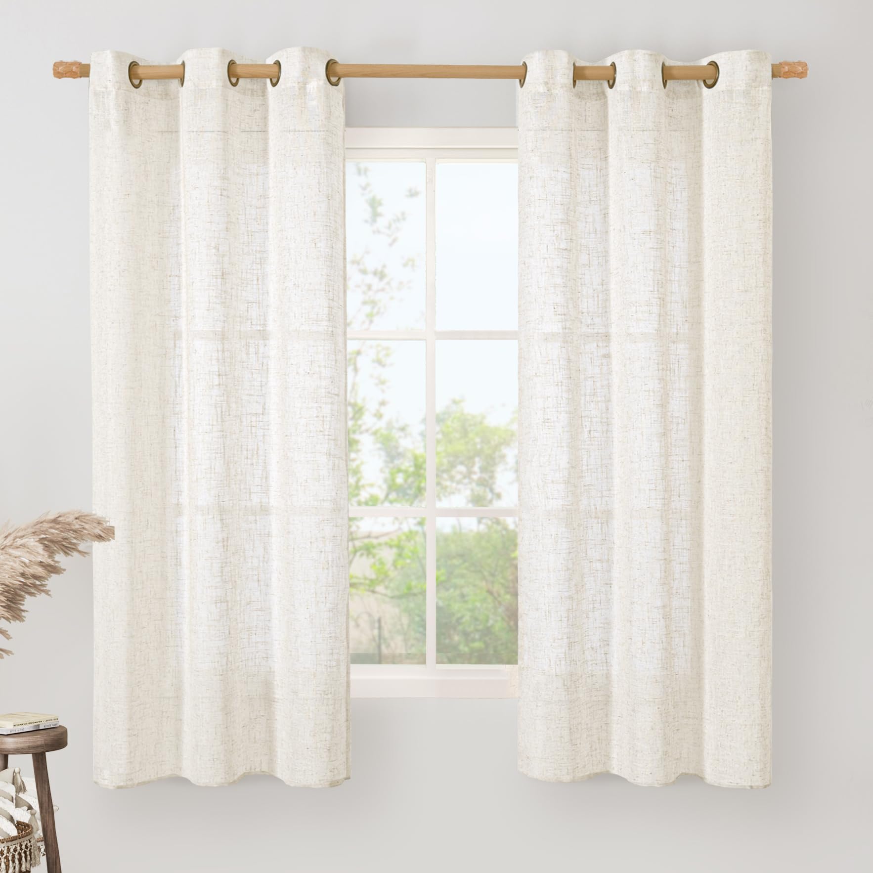 LAMIT Natural Ivory Linen Semi Sheer Curtains 84 inch Length, Cream Light Filtering Soft Thick Neutral Living Room Drapes with Bronze Grommet for Bedroom/Farmhouse, 2 Panels, 52 x 84 Inch