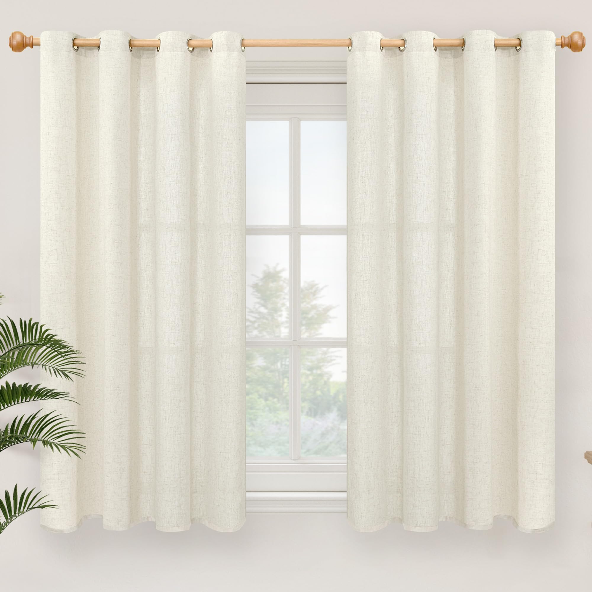 YoungsTex Linen Semi Sheer Curtains 63 Inch Length 2 Panels for Living Room - Light Filtering Drapes with Bronze Grommet Beige Window Treatments for Country Office Bedroom, 52 X 63 Inch