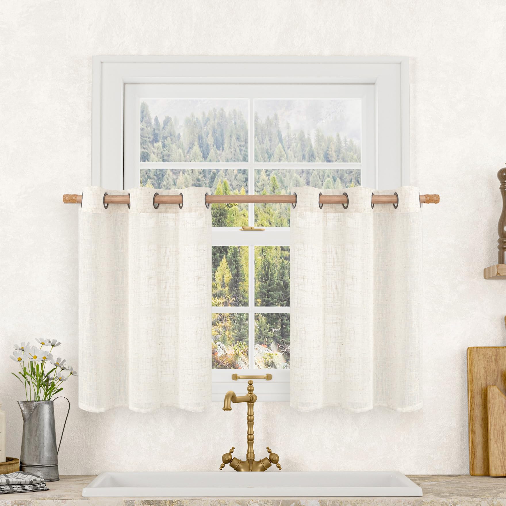 LAMIT Natural Ivory Linen Semi Sheer Curtains 84 inch Length, Cream Light Filtering Soft Thick Neutral Living Room Drapes with Bronze Grommet for Bedroom/Farmhouse, 2 Panels, 52 x 84 Inch