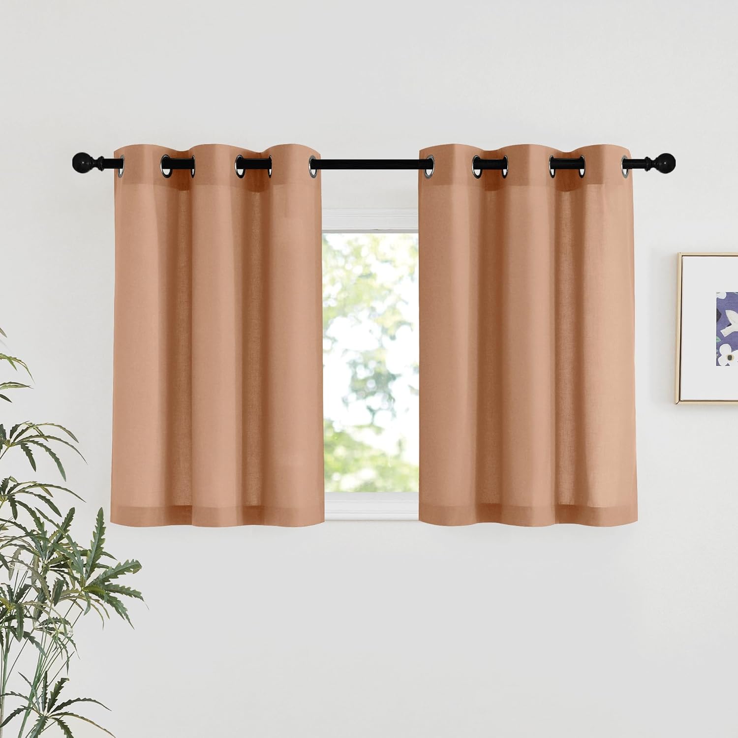 NICETOWN Natural Linen Curtains 84 inch Long 2 Panels Set, Grommet Top Thick Linen Burlap Semi Sheer Vertical Drapes Privacy Assured with Light Filtering for Bedroom/Living Room, W55 x L84