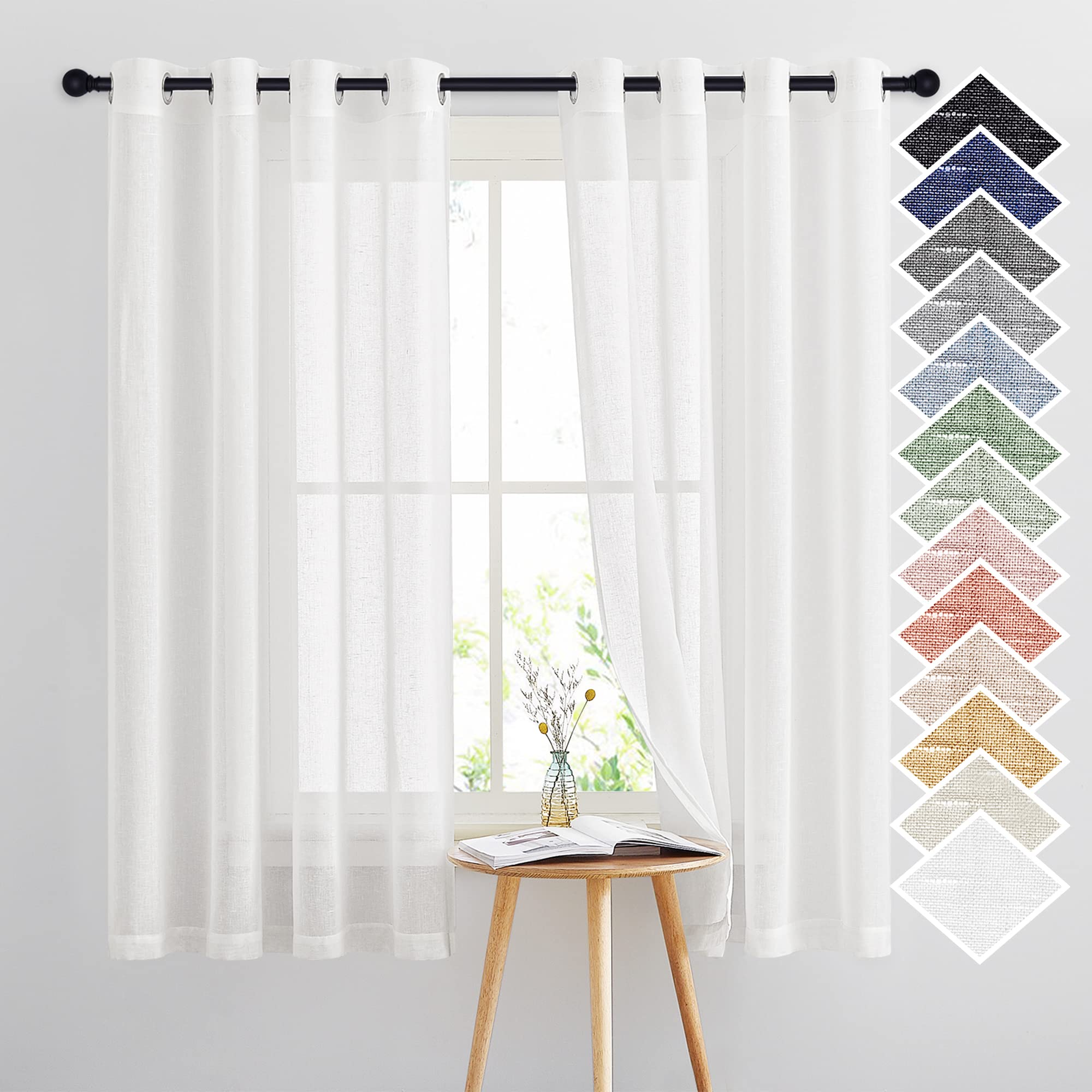 NICETOWN Semi Sheer Linen Curtains for Bedroom 84 inches Long, Grommet Privacy Vertical Farmhouse Window with Light Filtering for Living Room, Natural, W52 x L84, 2 Pieces