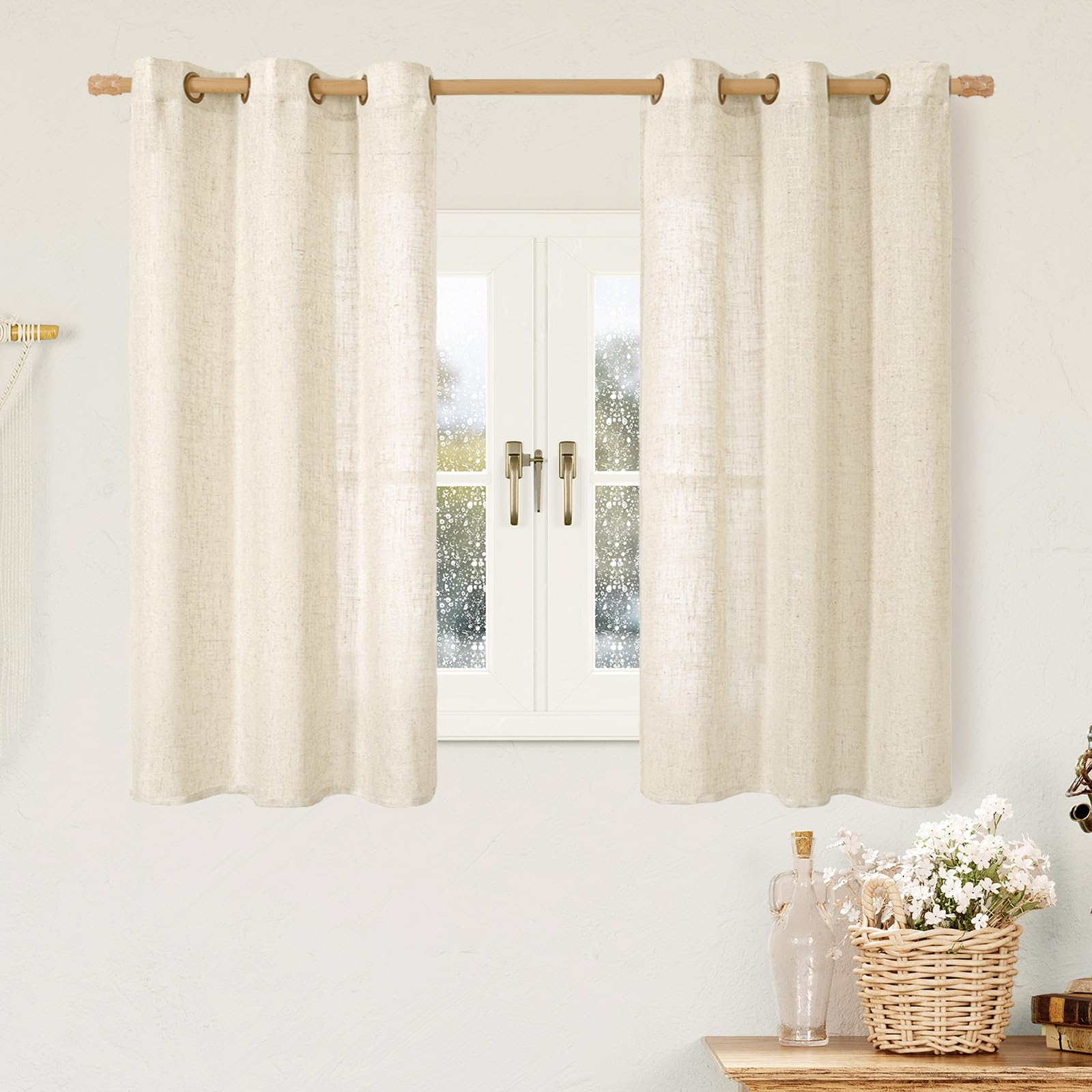 LAMIT Natural Ivory Linen Semi Sheer Curtains 84 inch Length, Cream Light Filtering Soft Thick Neutral Living Room Drapes with Bronze Grommet for Bedroom/Farmhouse, 2 Panels, 52 x 84 Inch