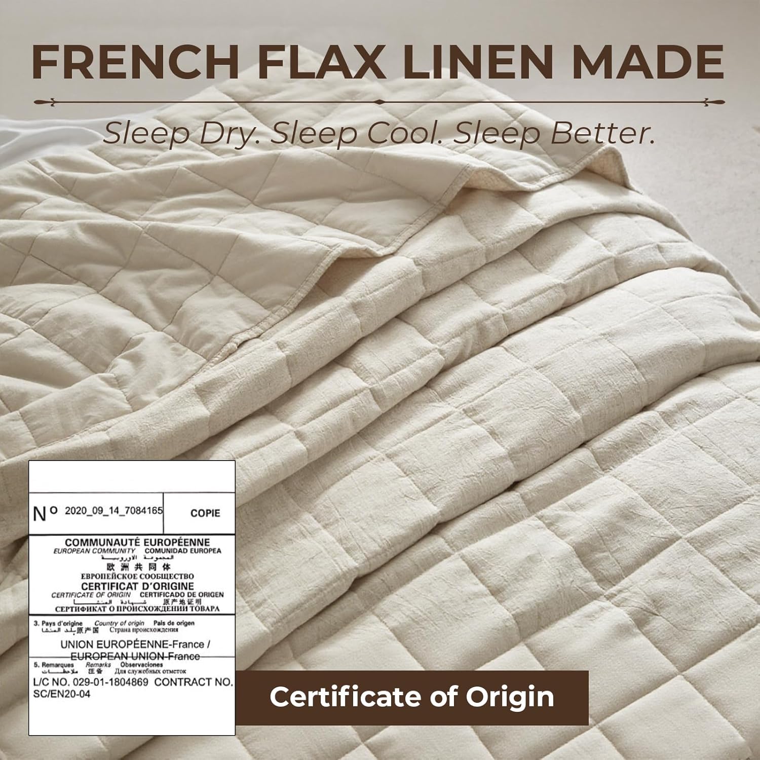 Powdion French Linen Quilt Queen, 100% Linen Front / 100% Cotton Back Pre-Washed Vintage Bedding for All Season, Oversized European 3 Pieces Stitch Bedspread