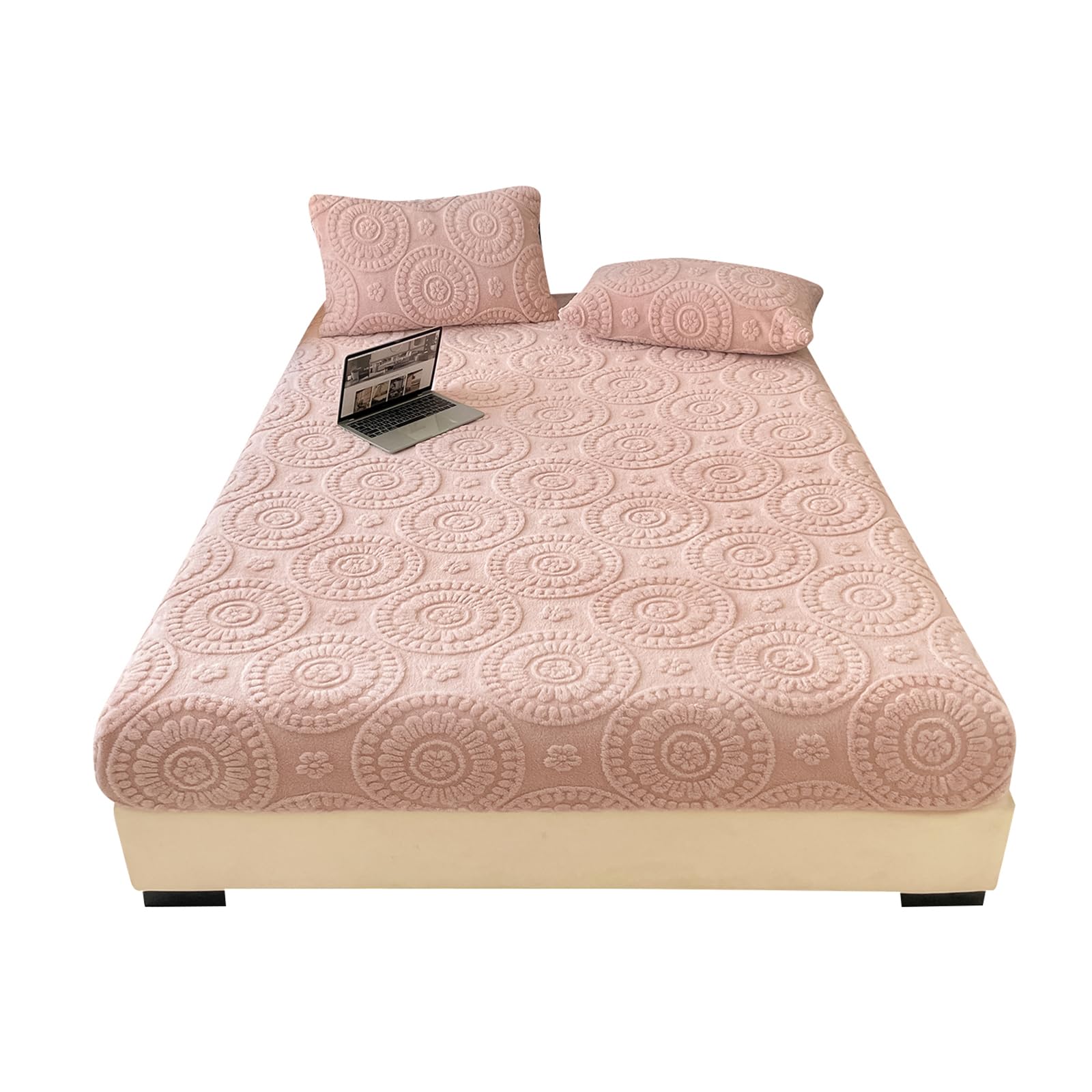 LweiPsqLin Fluffy Velvet Fitted Sheet Full Size - Micro Fleece Bed Sheet with 15" Deep Pockets, Bohemian Floral Jacquard Mattress Cover, Shrink & Fade Resistant, Khaki
