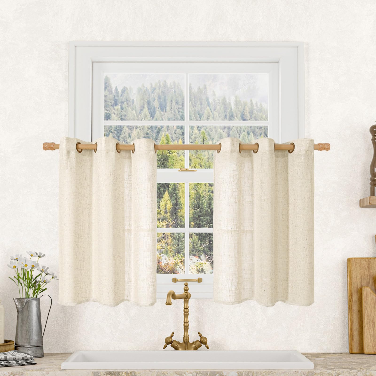 LAMIT Natural Ivory Linen Semi Sheer Curtains 84 inch Length, Cream Light Filtering Soft Thick Neutral Living Room Drapes with Bronze Grommet for Bedroom/Farmhouse, 2 Panels, 52 x 84 Inch